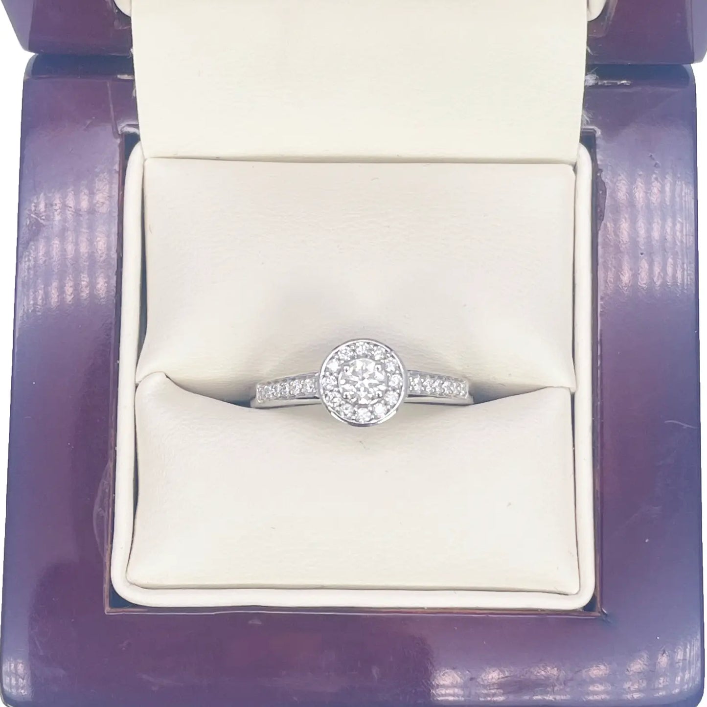 18ct White Gold & Round Natural Diamond Pav� Halo Ring 0.30ct 