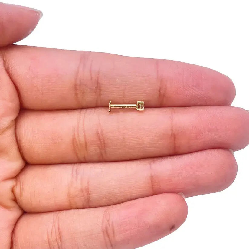 18ct White Or Yellow Gold Round Diamond Nose Stud Pin 0.07ct 4 claw 2.6mm  Body Piercings