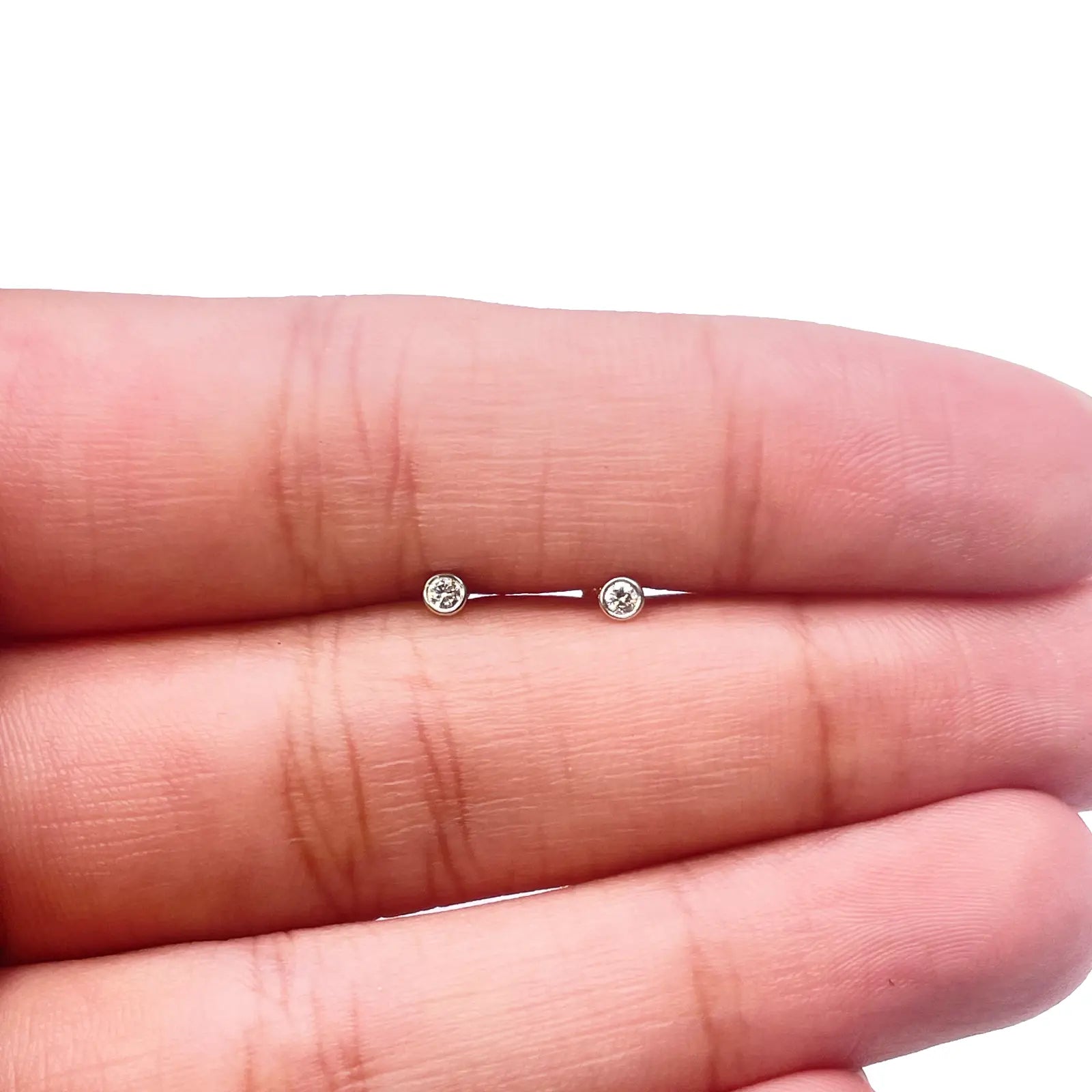 18ct White/Yellow Gold Diamond Bezel Children's Earrings 0.04ct Child friendly 