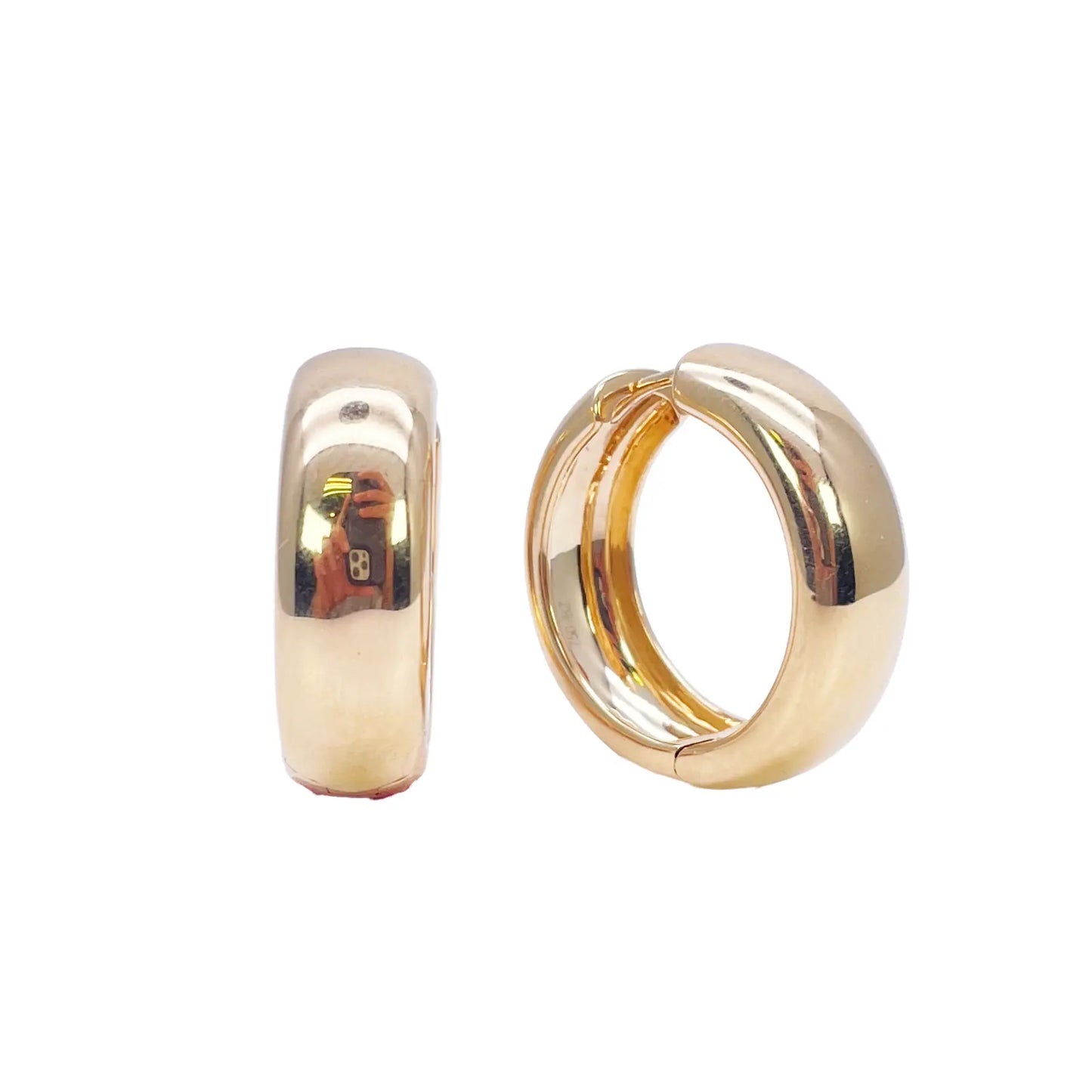 18ct Yellow Gold Hoop Huggie High Polished Earrings 8.2mm Width 18mm Diameter 