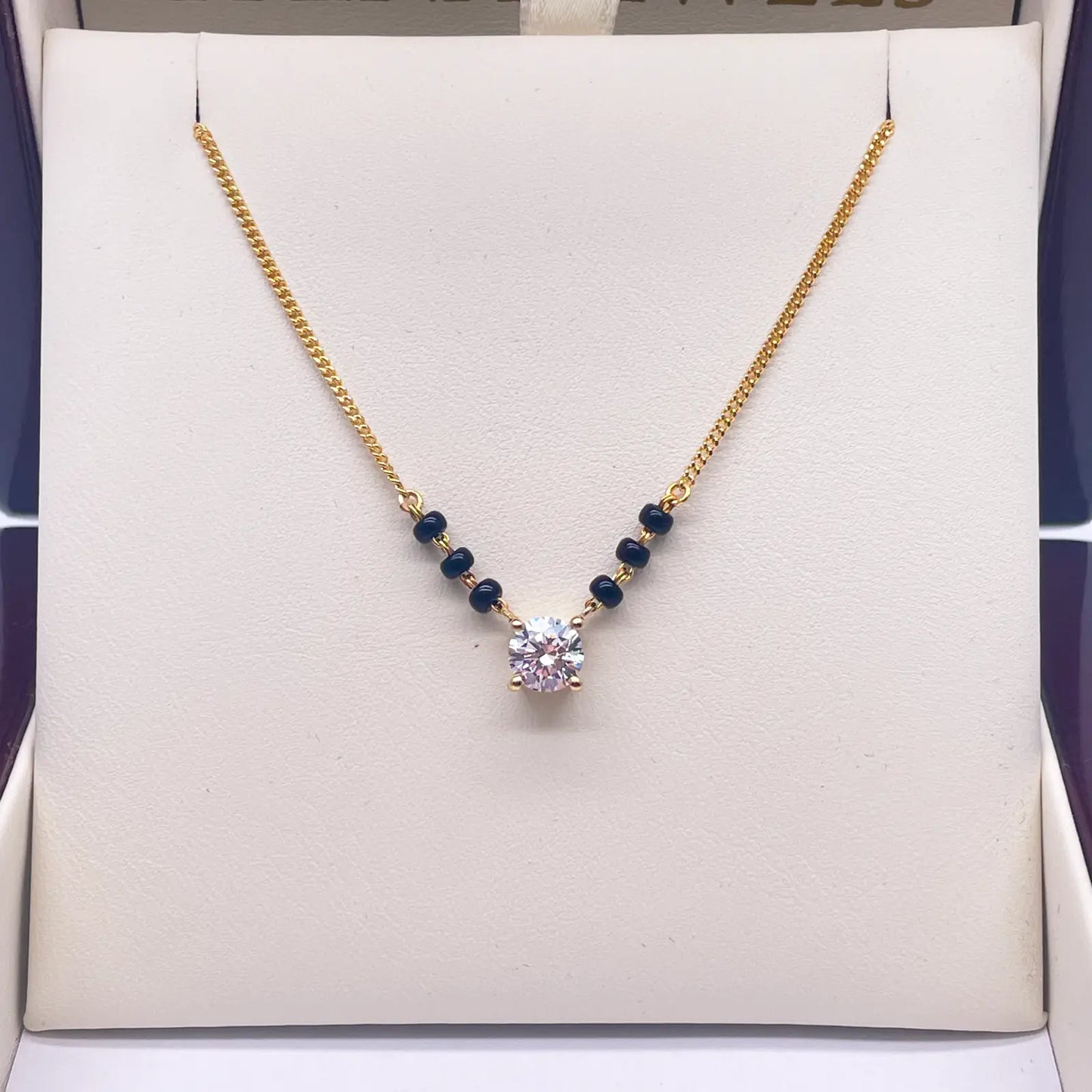 18ct Yellow Gold Lab Grown Diamond 0.70ct Black Beads Solitaire Mangalsutra Necklace  Mangalsutra Chains