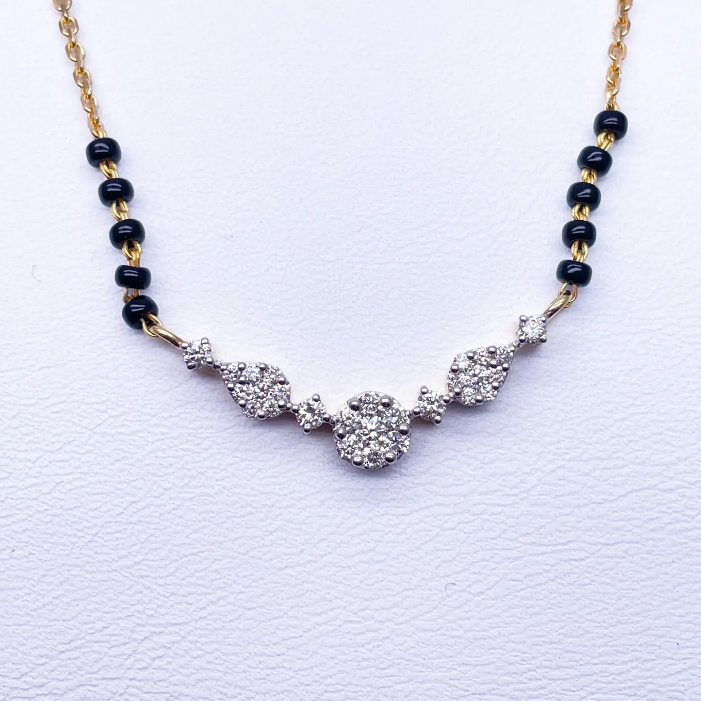 18ct Yellow Gold Natural Diamond 0.51ct Round & Pear Pendant Mangalsutra Necklace IGI Certified  Mangalsutra Chains