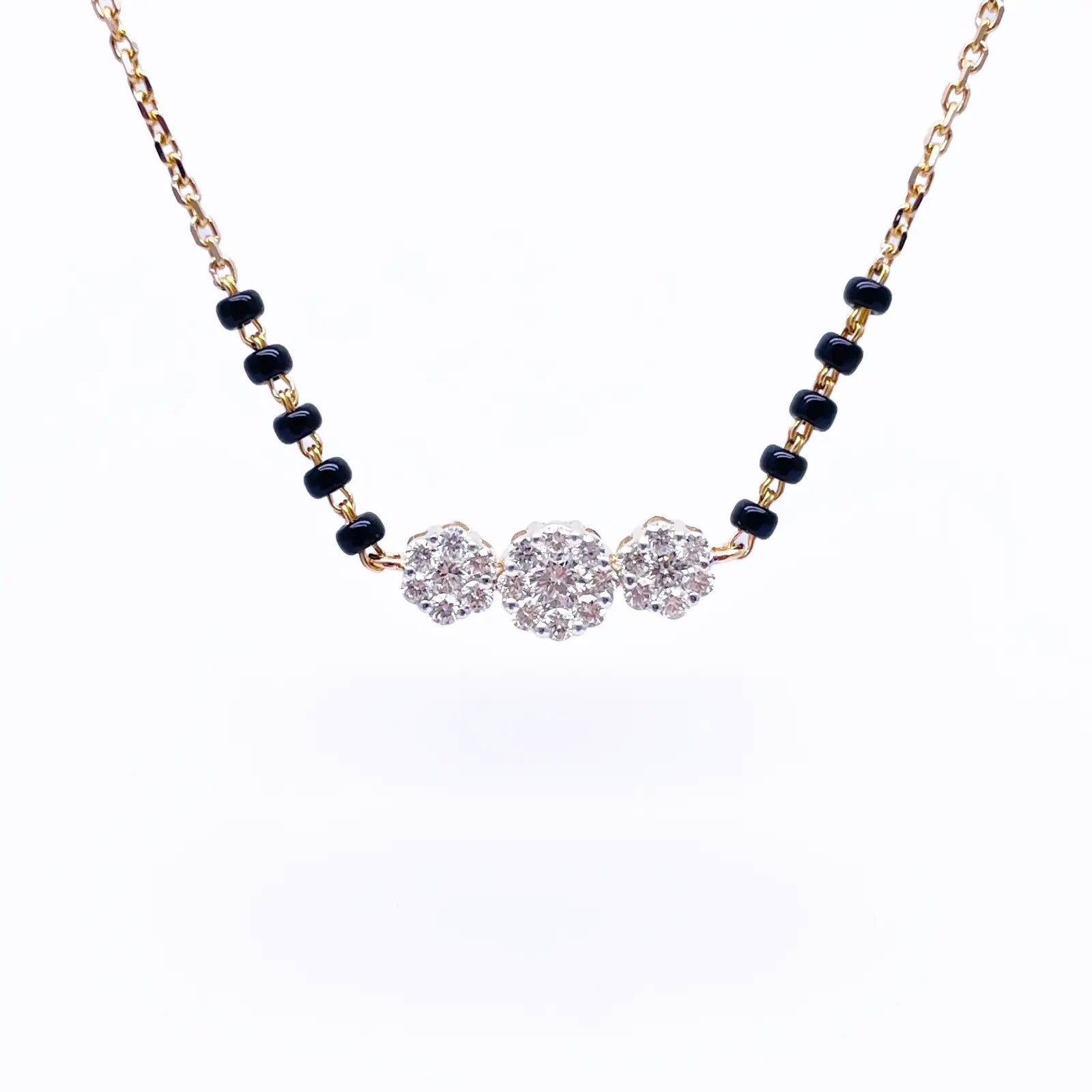 18ct Yellow Gold Natural Diamond 0.57ct Floral Pendant Mangalsutra Necklace Hallmarked  Mangalsutra Chains