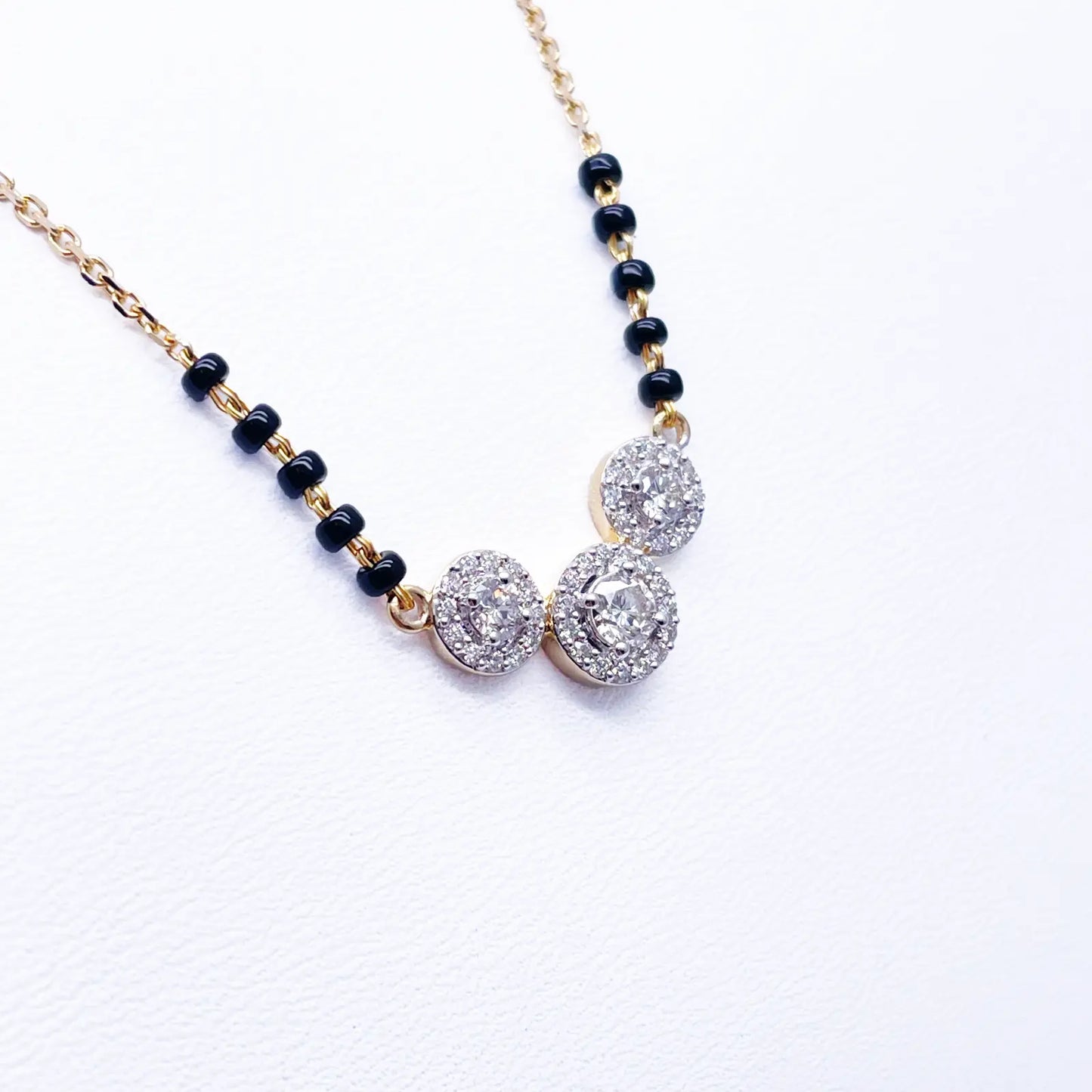18ct Yellow Gold Natural Diamond 0.62ct Triple Halo Pendant Mangalsutra Necklace Hallmarked  Mangalsutra Chains