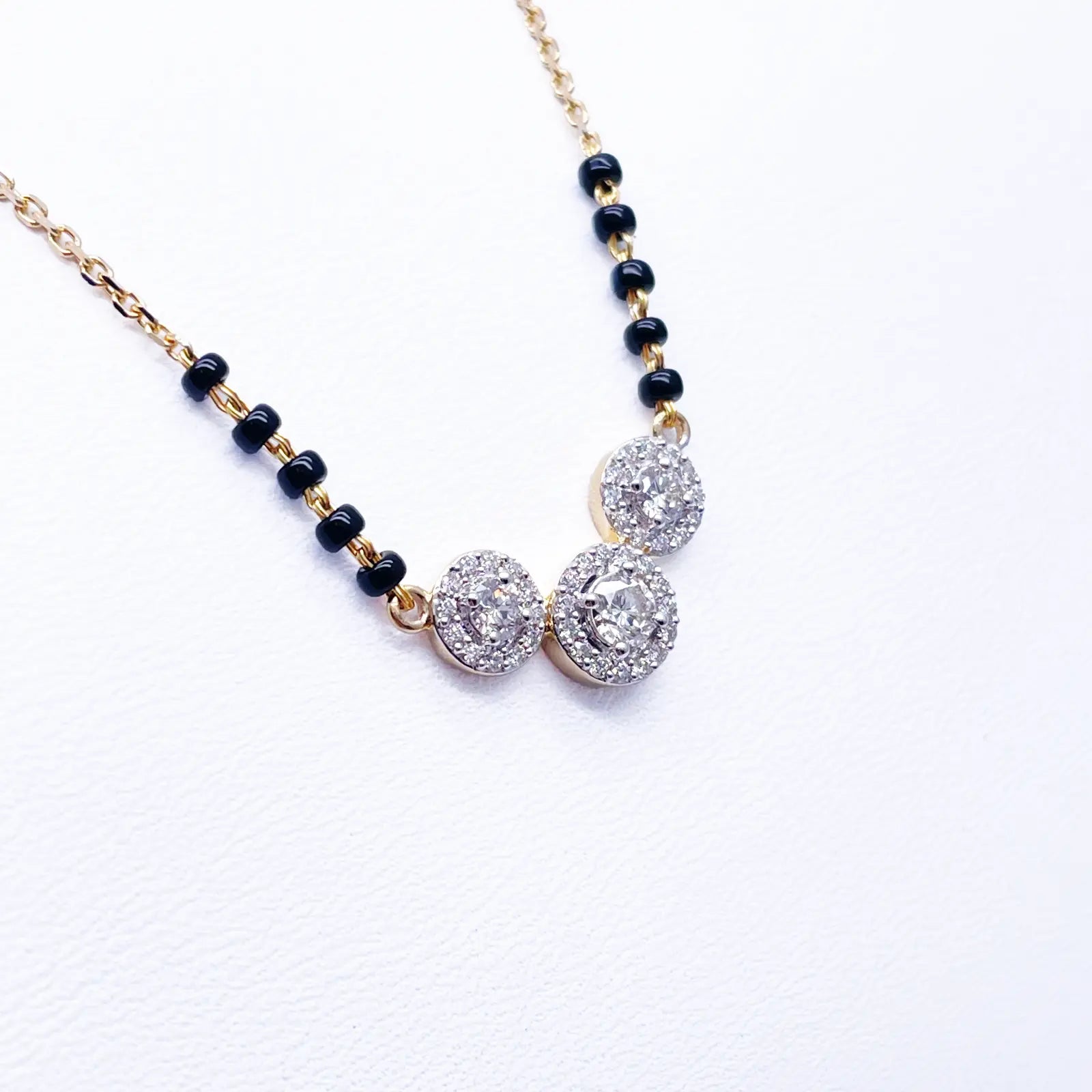 18ct Yellow Gold Natural Diamond 0.62ct Triple Halo Pendant Mangalsutra Necklace Hallmarked  Mangalsutra Chains