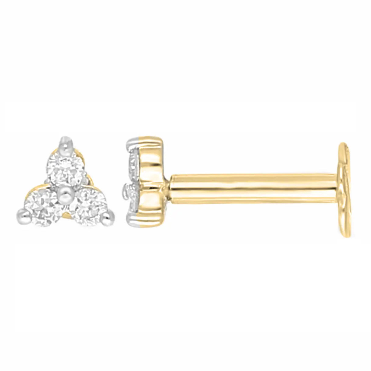 18ct Yellow Gold Natural Round Diamond Three Stone Nose Stud 0.05ct  Diamond Nose Stud