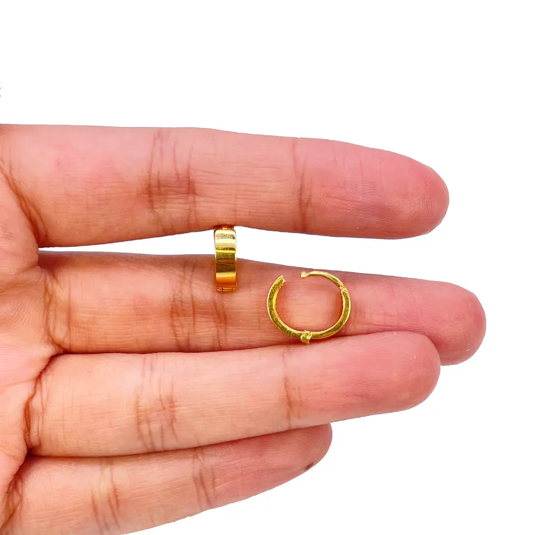 18ct Yellow Gold Pair Of High Polished Thick Hoop Huggie Earrings 8.5mm Diameter 