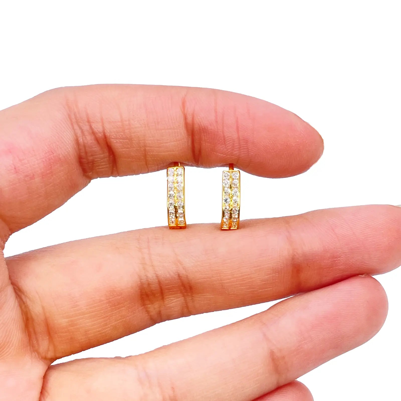 18ct Yellow Gold Pair Of Two Row Oval Hoop Huggie Earrings 5.3mm Diameter 