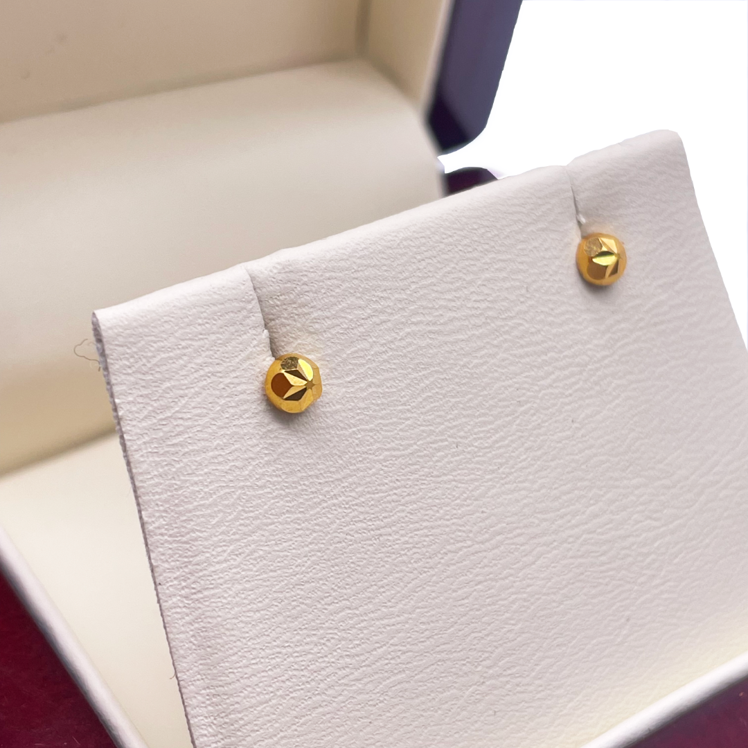 Boucles d'oreilles enfant en or jaune 22 carats, coupe diamant, motif fleur, boules rondes 3,6 mm