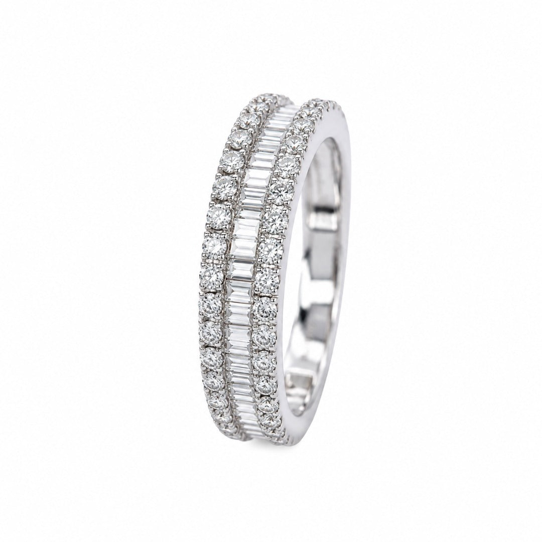 18 Carat Round & Baguette Diamonds Half Eternity  Band 0.92 carat 4.6mm Wide