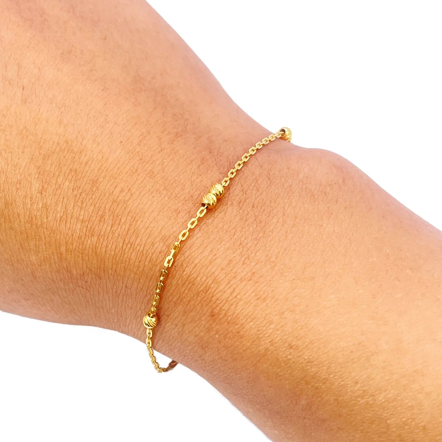 22ct Gold Baby Bracelet Four Diamond Cut Beads & Cable link Chain 5 Inches 