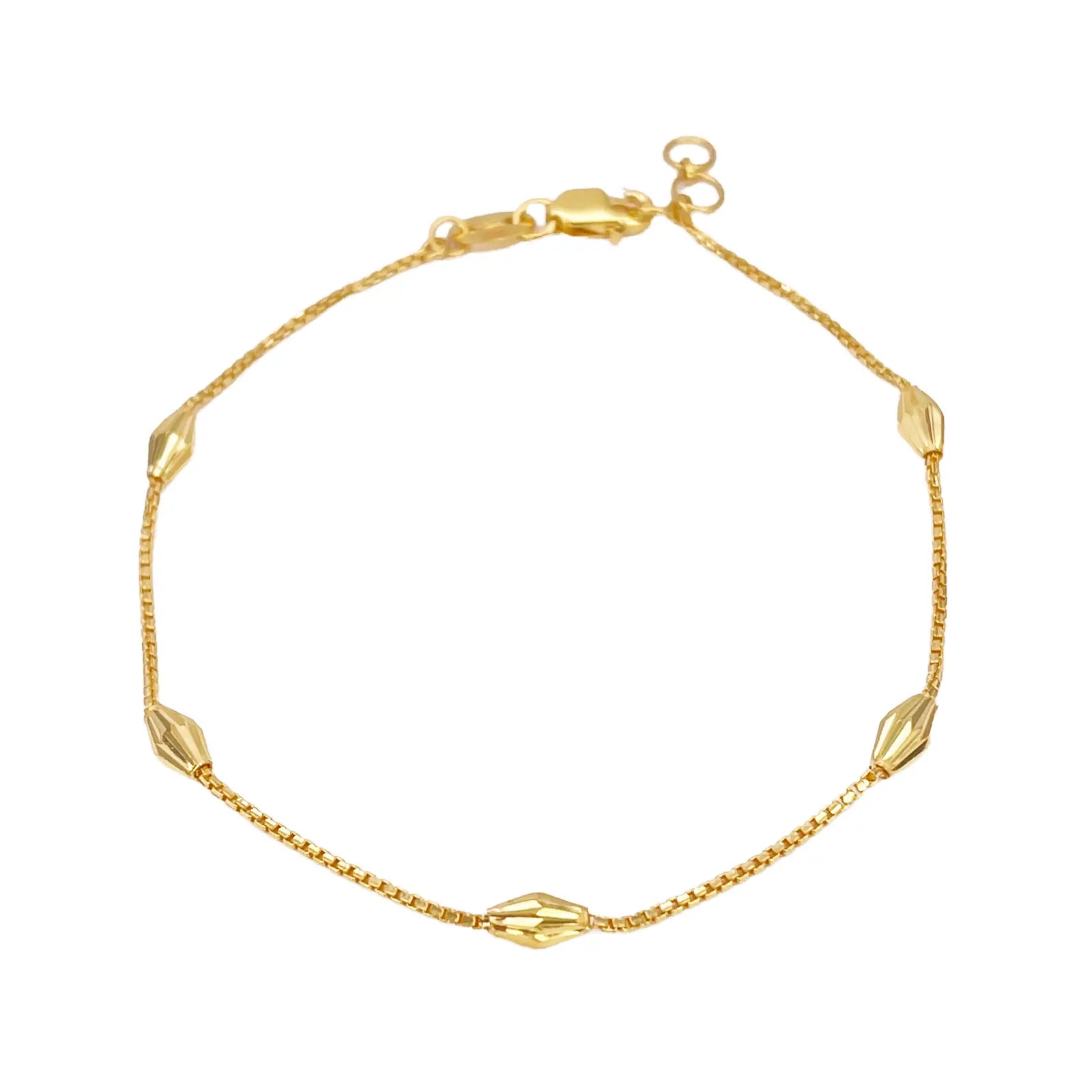22ct Gold Beaded Bracelet Five Diamond Cut Marquise Shape Beads Box Chain 7 Inch¬†