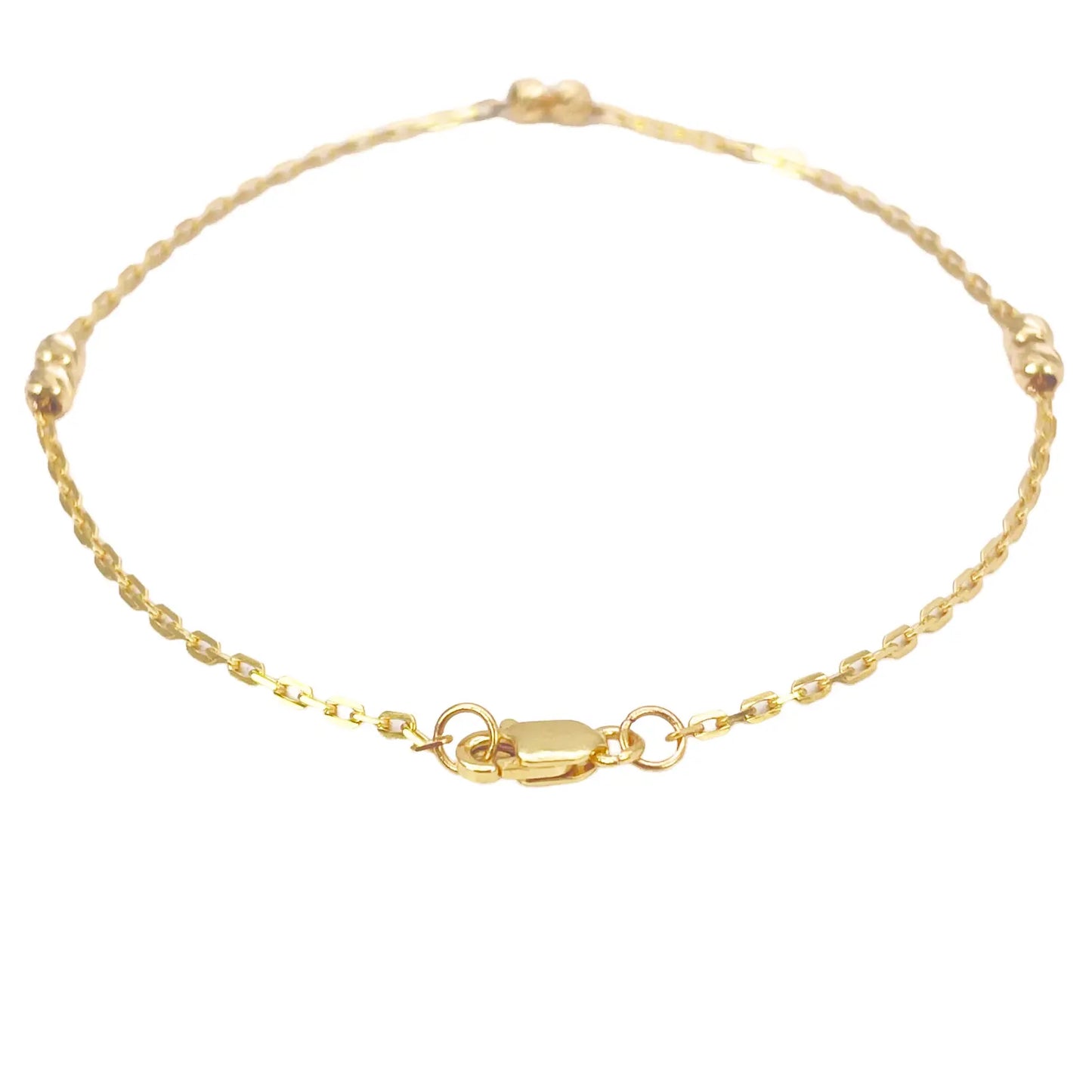 22ct Gold Beaded Bracelet Six Diamond Cut Beads Cable Chain 7 Inches 2.9mm Width 