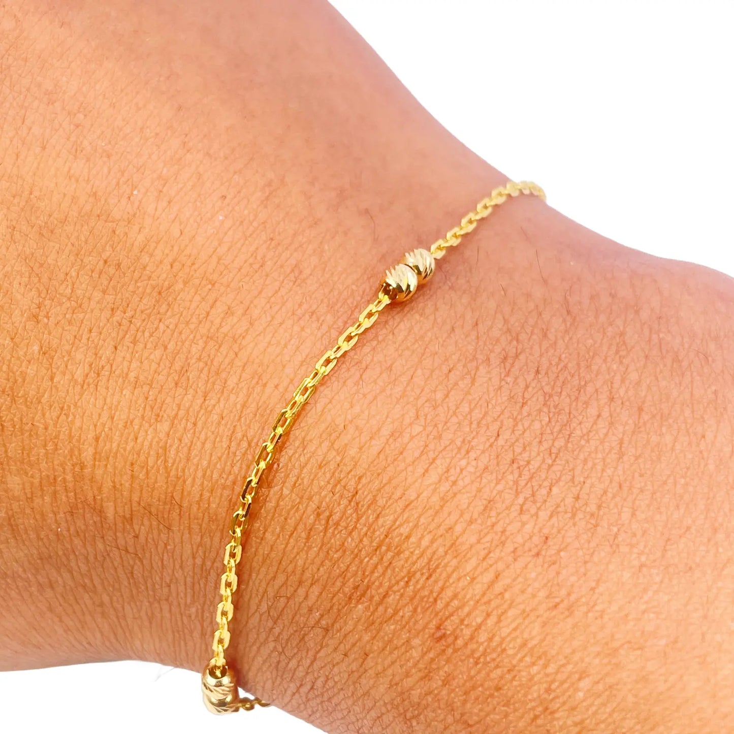 22ct Gold Beaded Bracelet Six Diamond Cut Beads Cable Chain 7 Inches 2.9mm Width 