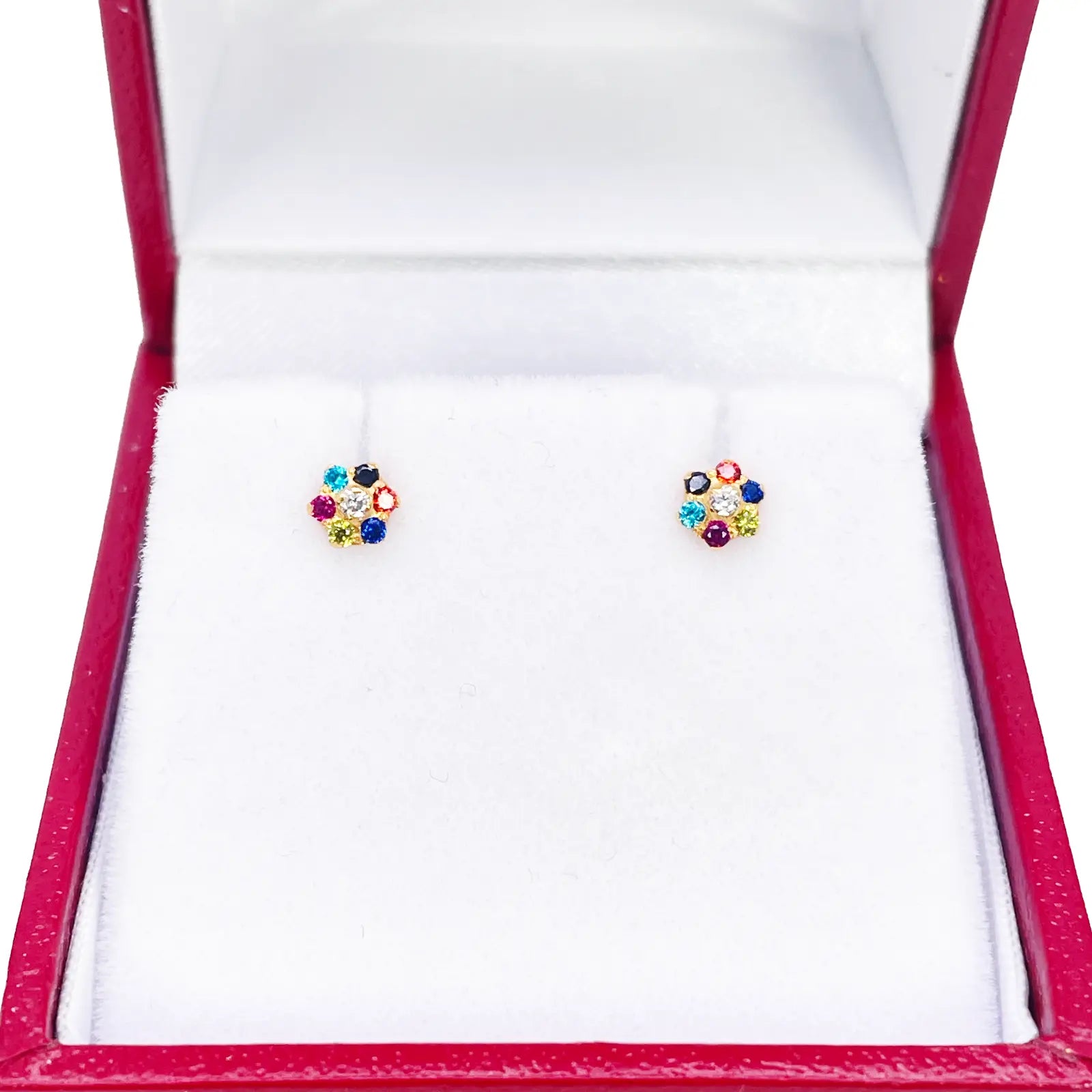 22ct Gold Children's Cubic Zirconia Multicoloured Floral Stud Earrings 4mm 