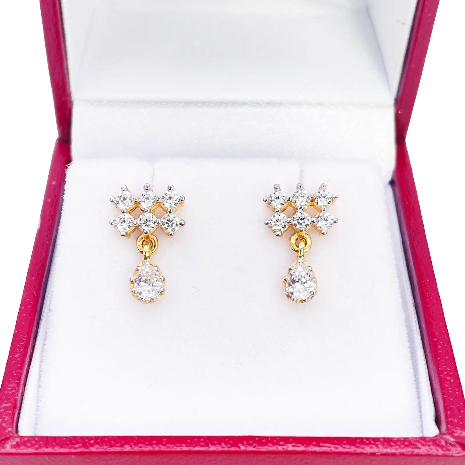 22ct Gold Cubic Zirconia Cluster Mini Teardrop Stud Earrings Sparkle Design 13x8mm 