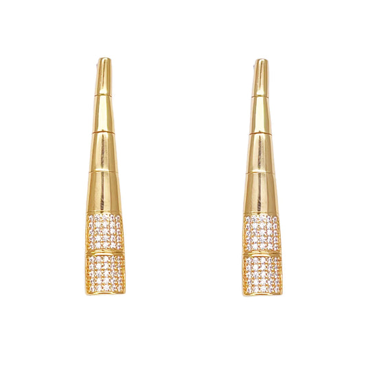 22ct Gold Cubic Zirconia Drop Earrings High Polished Studs 1.5 Inches 6.7mm Width 