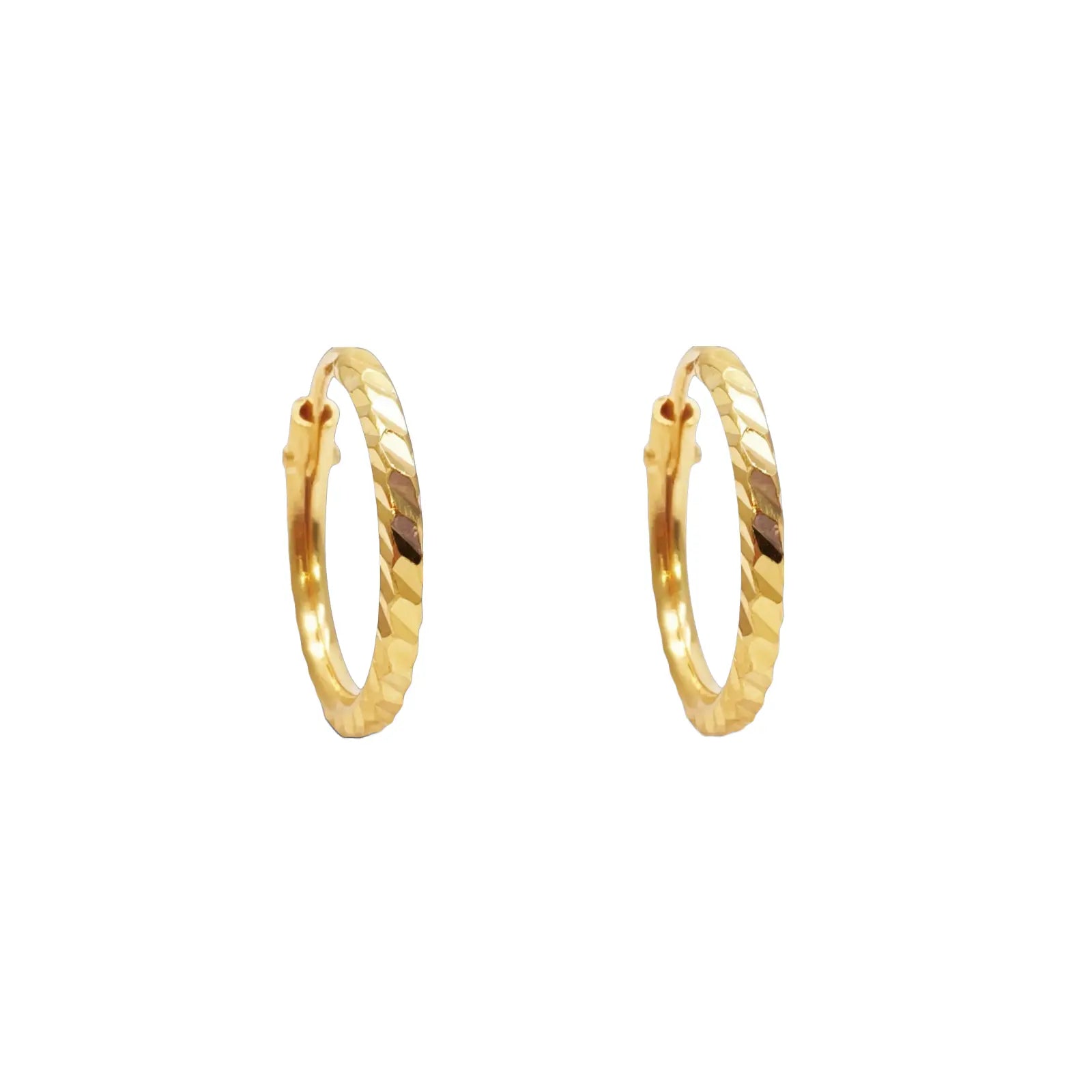 22ct Gold Diamond-Cut High-Polish Hoop Earrings ? 14mm Diameter  Gold Hoop Earring