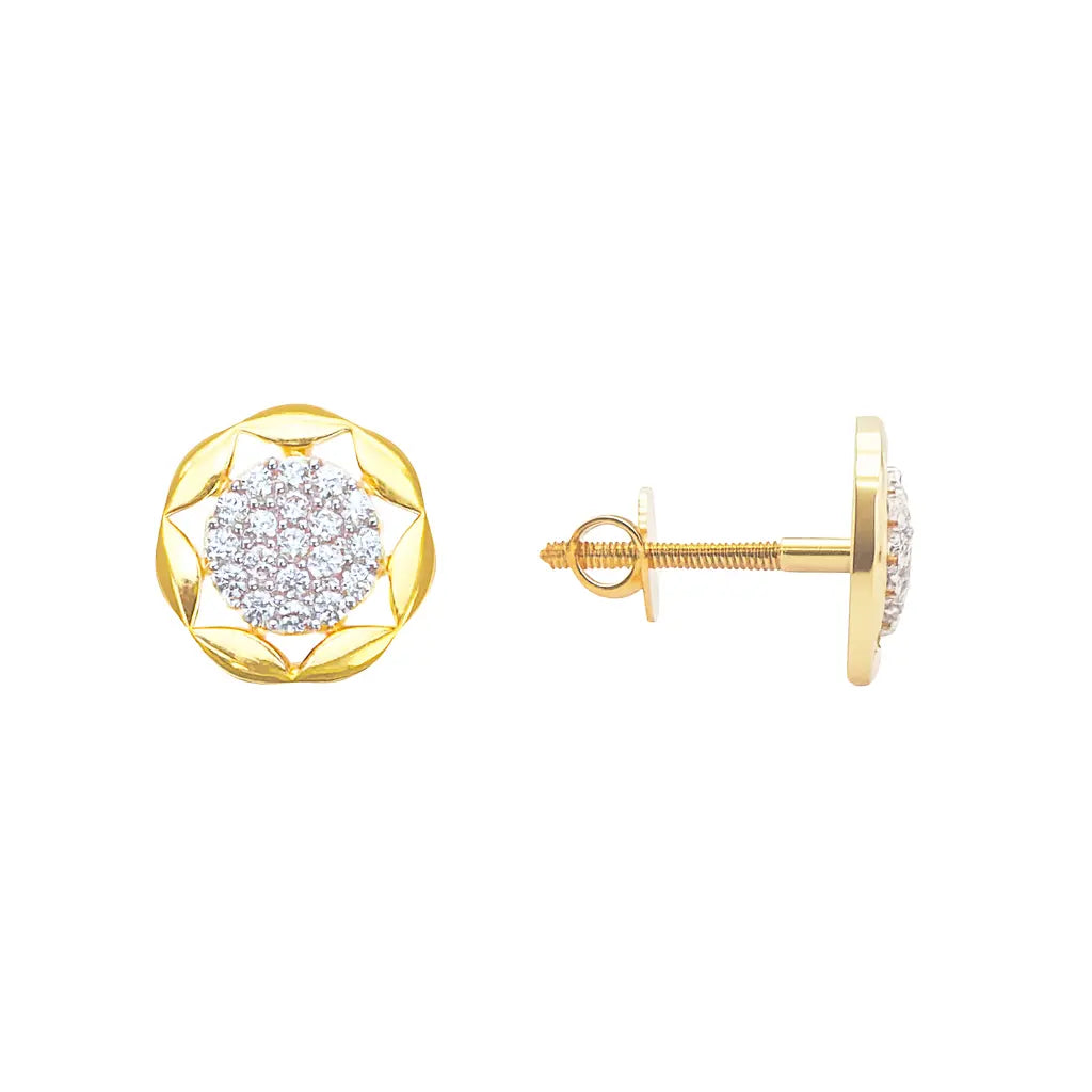 22ct Gold Floral Cubic Zirconia Cluster Stud Earrings High Polished - 9.5mm Width 