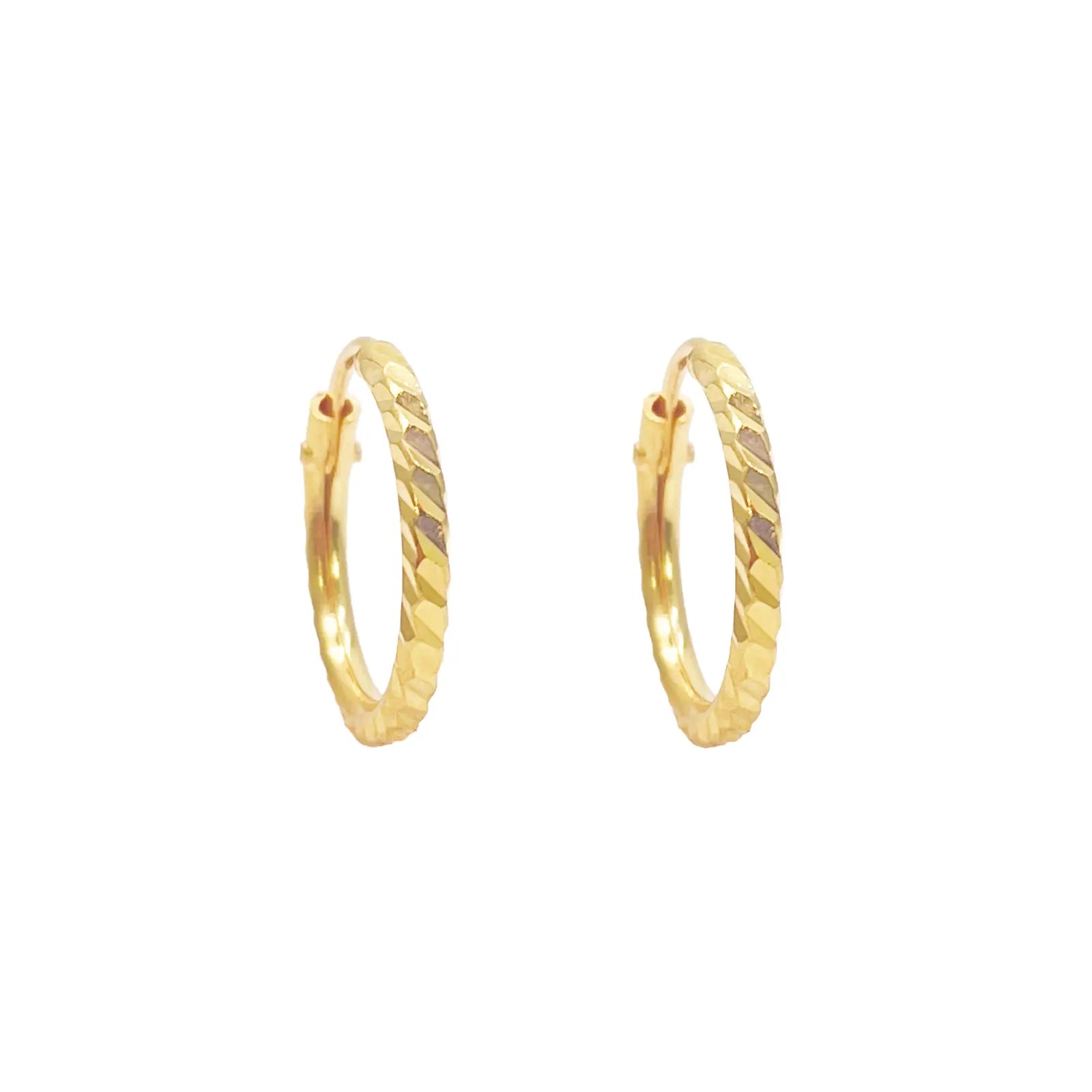 22ct Gold Hoops Diamond Cut High Polished Earrings 10.5mm Diameter 