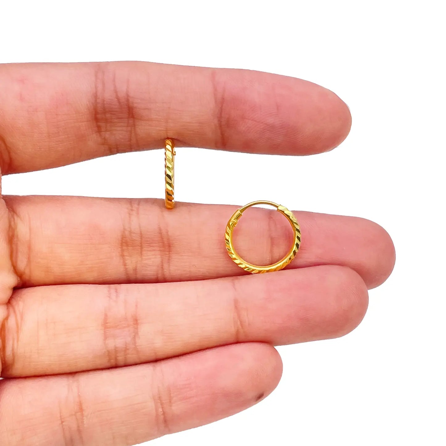 22ct Gold Hoops Diamond Cut High Polished Earrings 10.5mm Diameter 