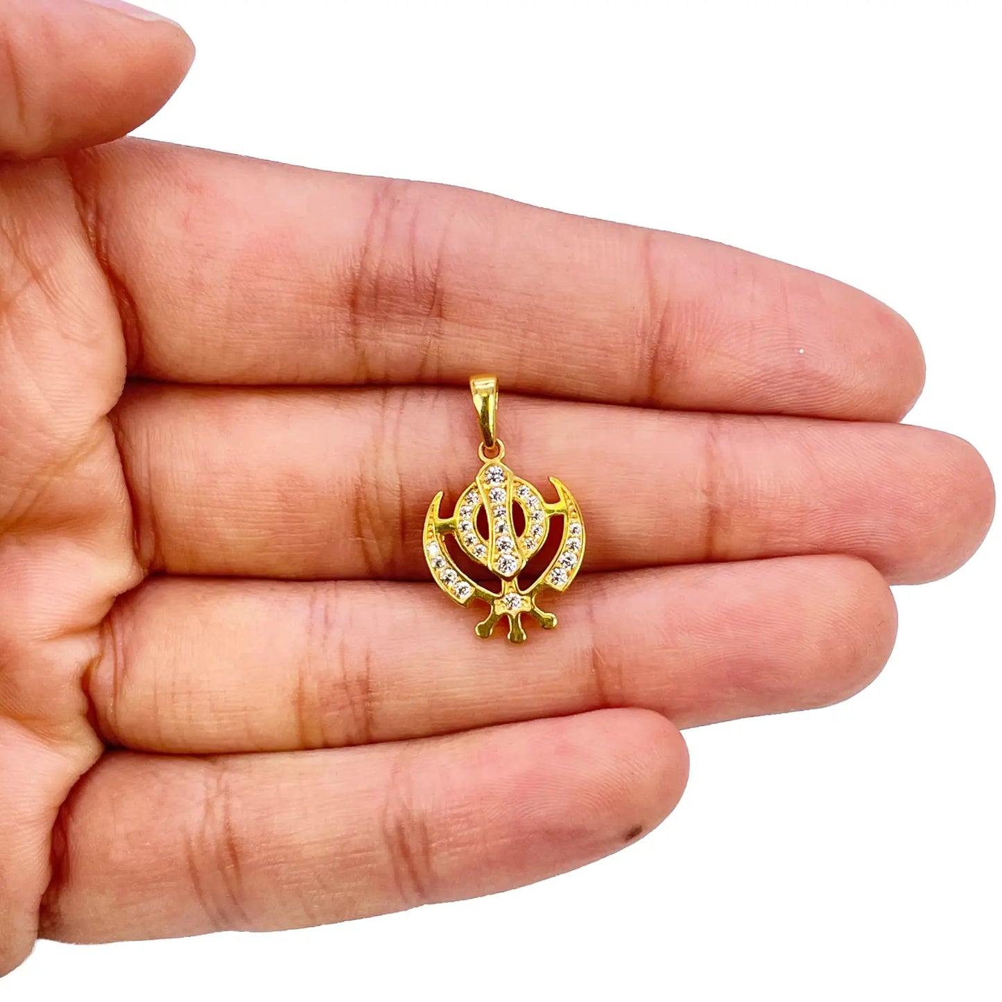 22ct Gold Khanda Pendant Cubic Zirconia High Polished (16.2 x 12.6mm) 