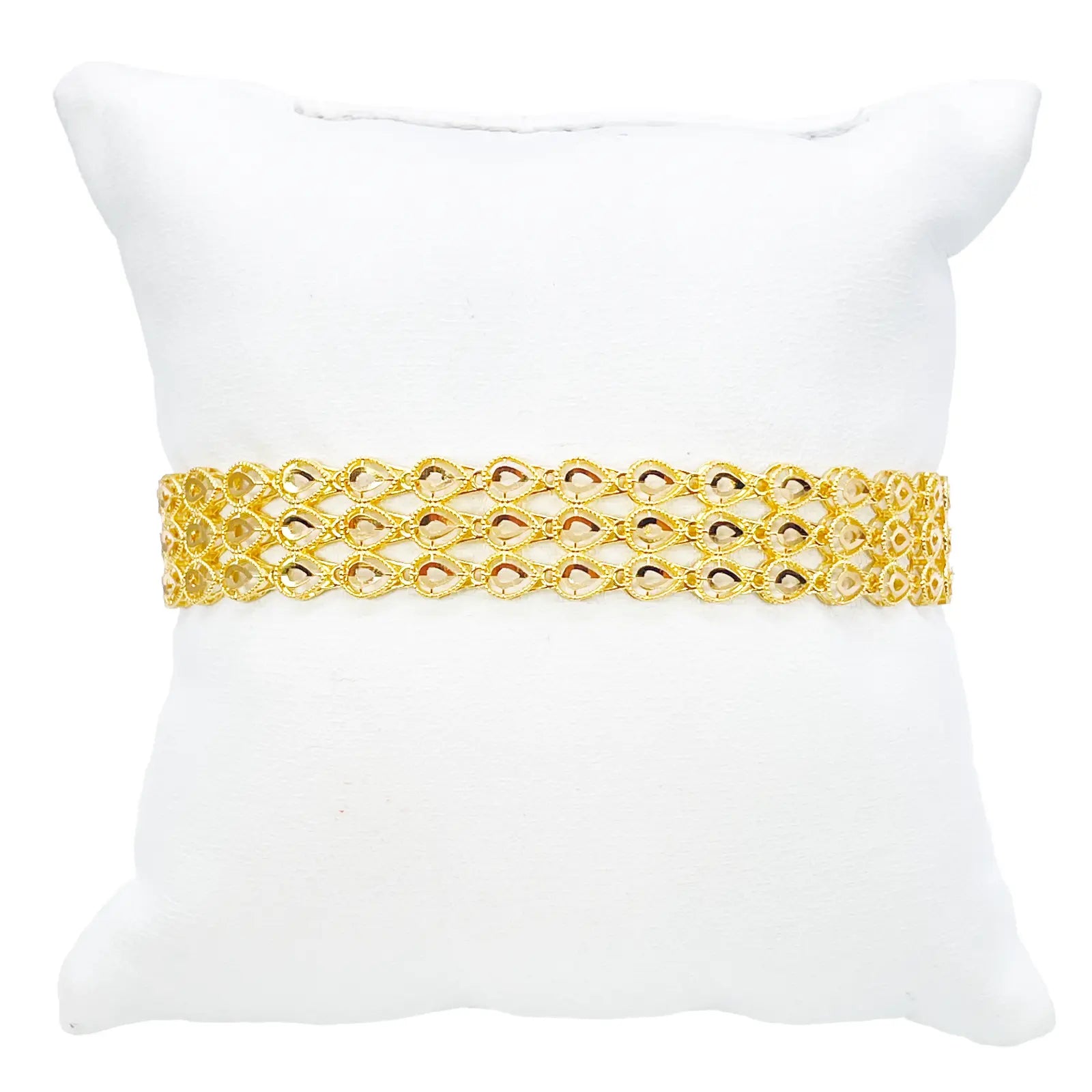 22ct Gold Milgrain Bracelet Three Row Diamond Cut Teardrop 7.5 Inch 12mm Width 
