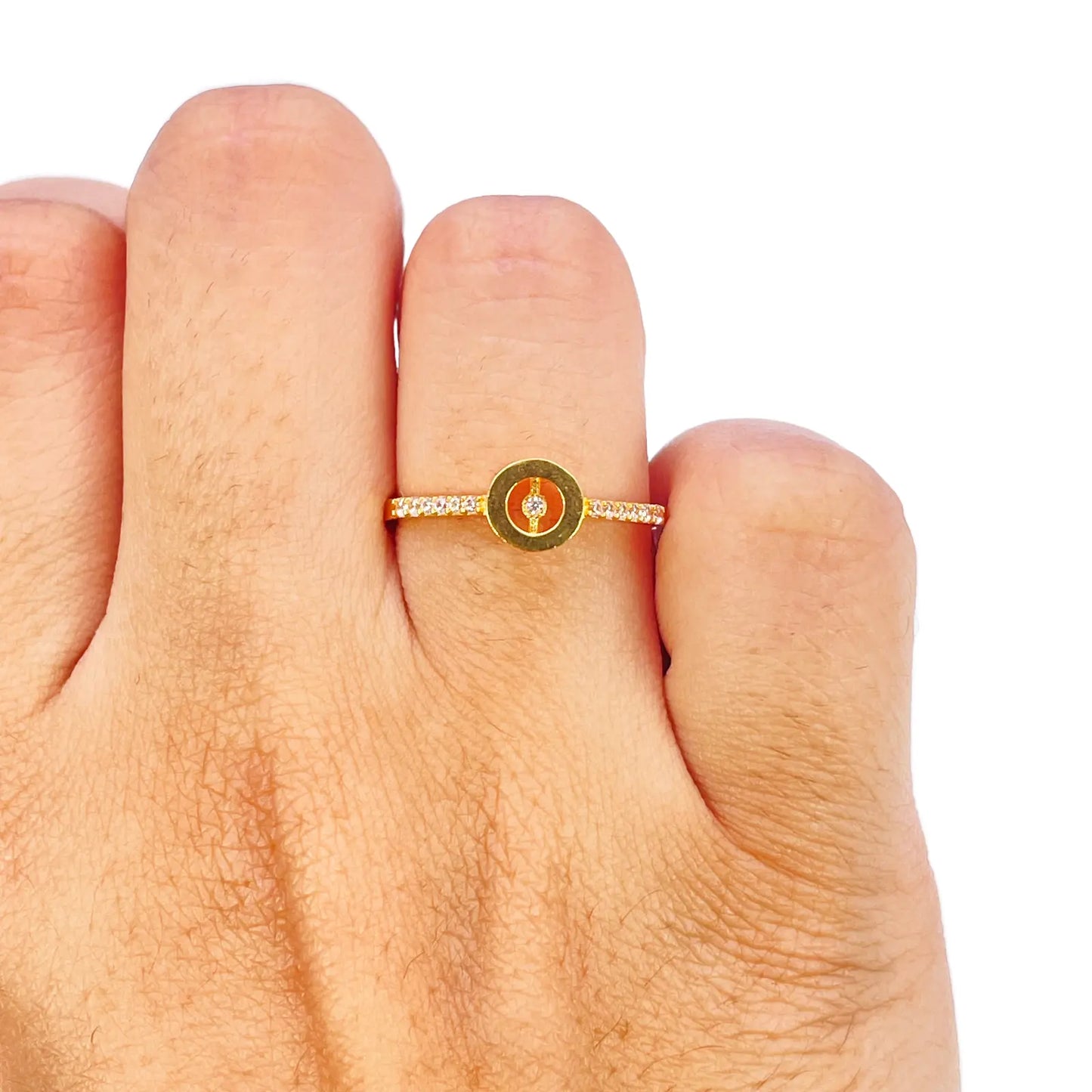 22ct Gold Open Circle Halo Ring with Cubic Zirconia Shoulder Stones  Gold Ring