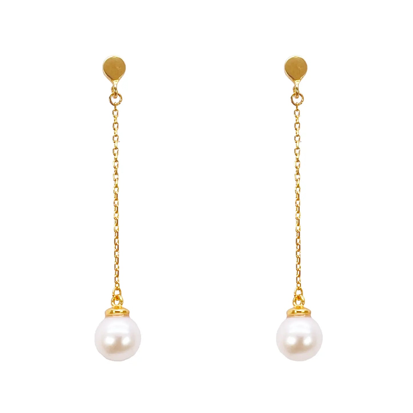 22ct Gold Pearl Drop Earrings Elegant Cable Chain Link Freshwater Pearl 1.5 Inch 