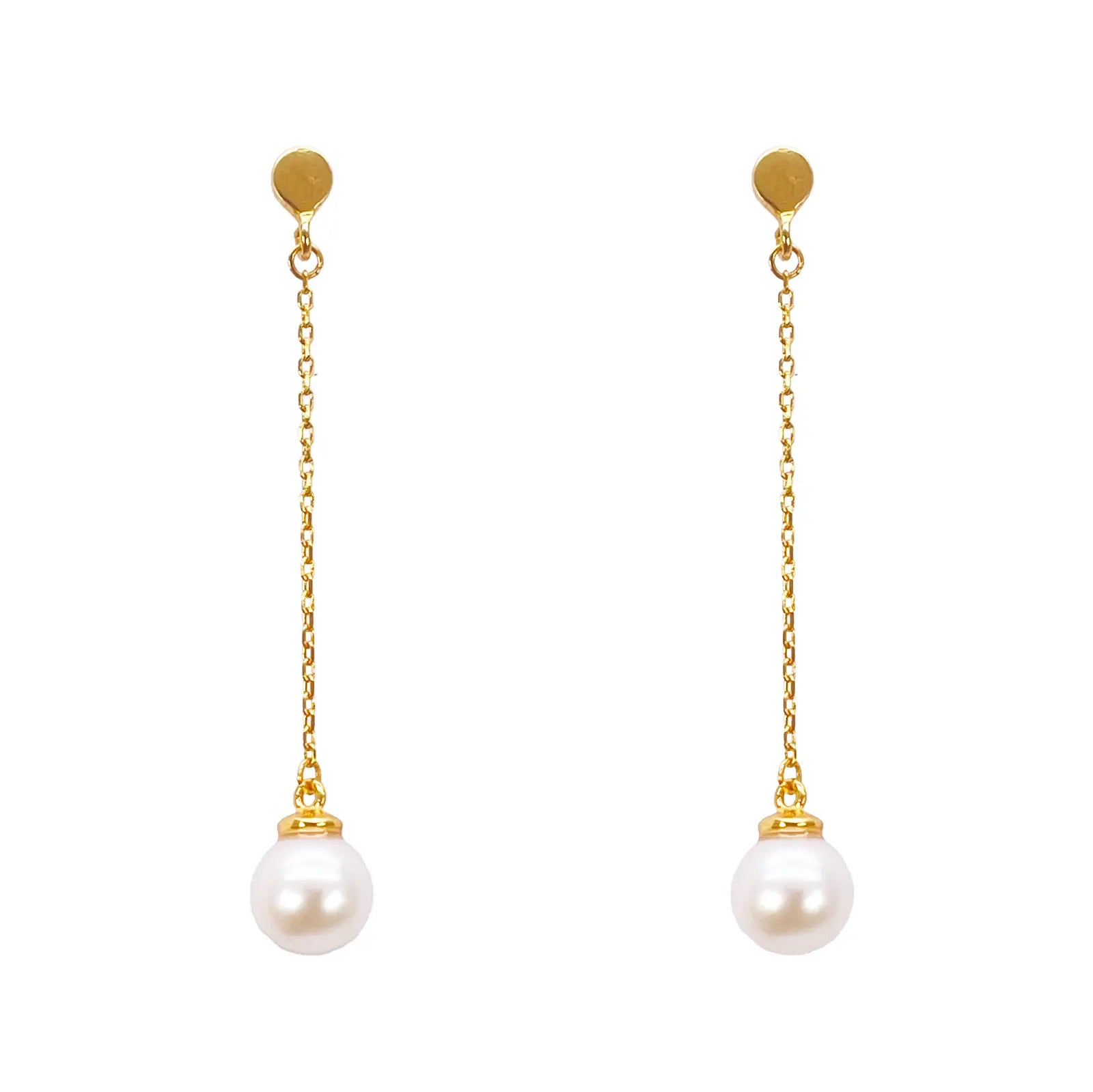 22ct Gold Pearl Drop Earrings Elegant Cable Chain Link Freshwater Pearl 1.5 Inch 