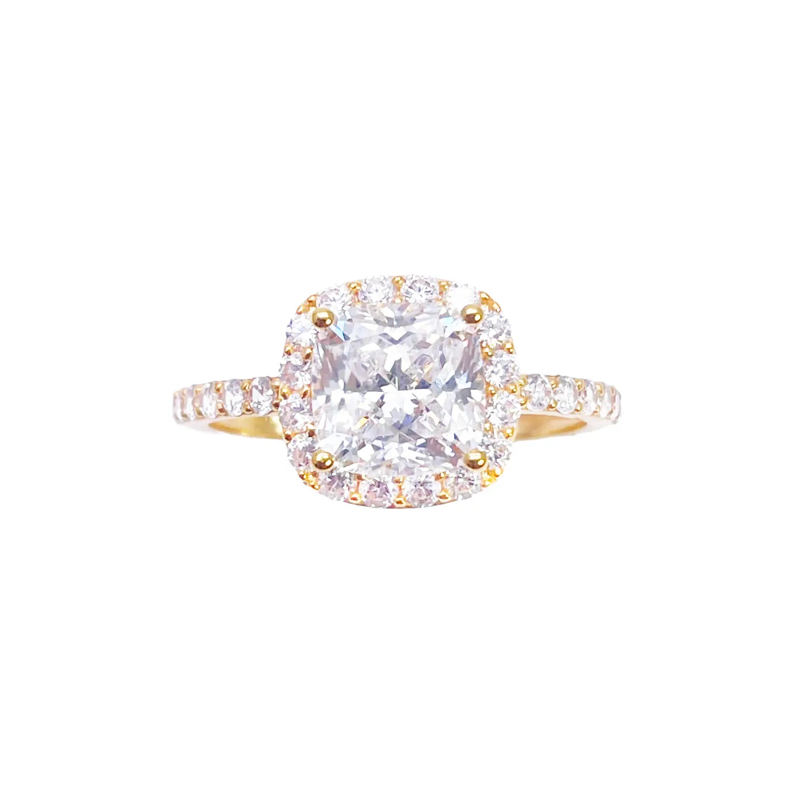 22ct Yellow Gold 4-Claw Cubic Zirconia Cushion Half Eternity Engagement Ring & Matching Band 