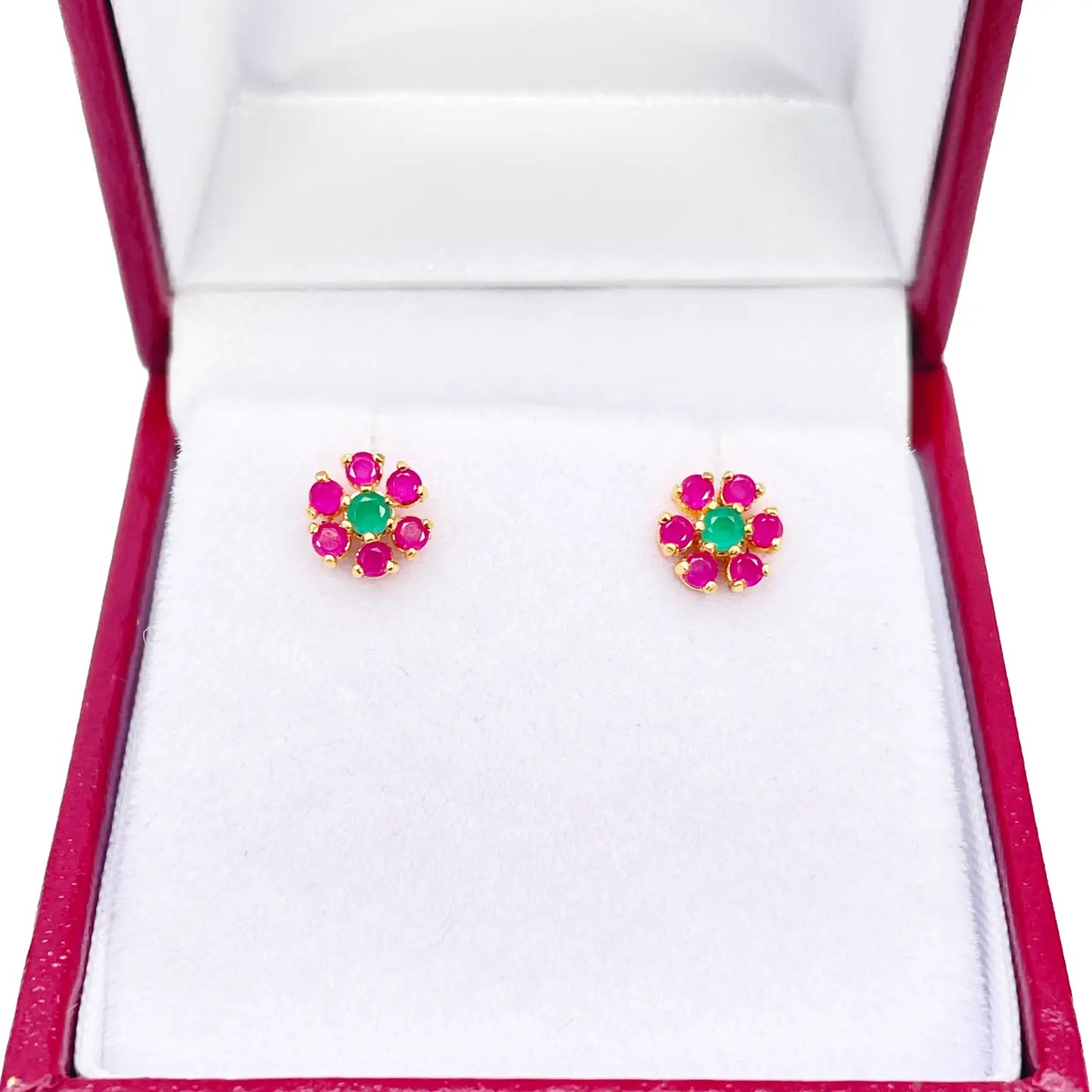 22ct Yellow Gold Children's Flower Shaped Small Gemstone Stud Earrings 
