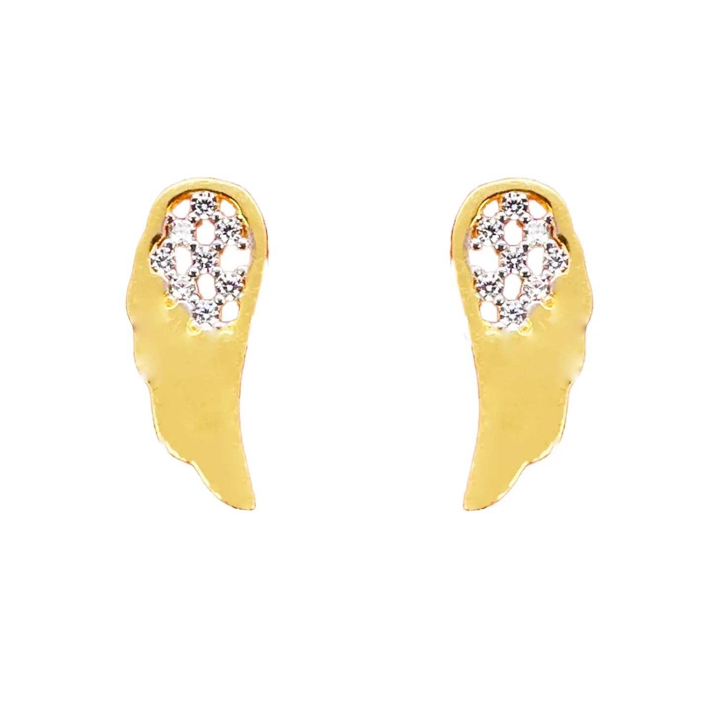 22ct Yellow Gold Cubic Zirconia Angel Wings Stud Earrings (13.6x5.5mm) 