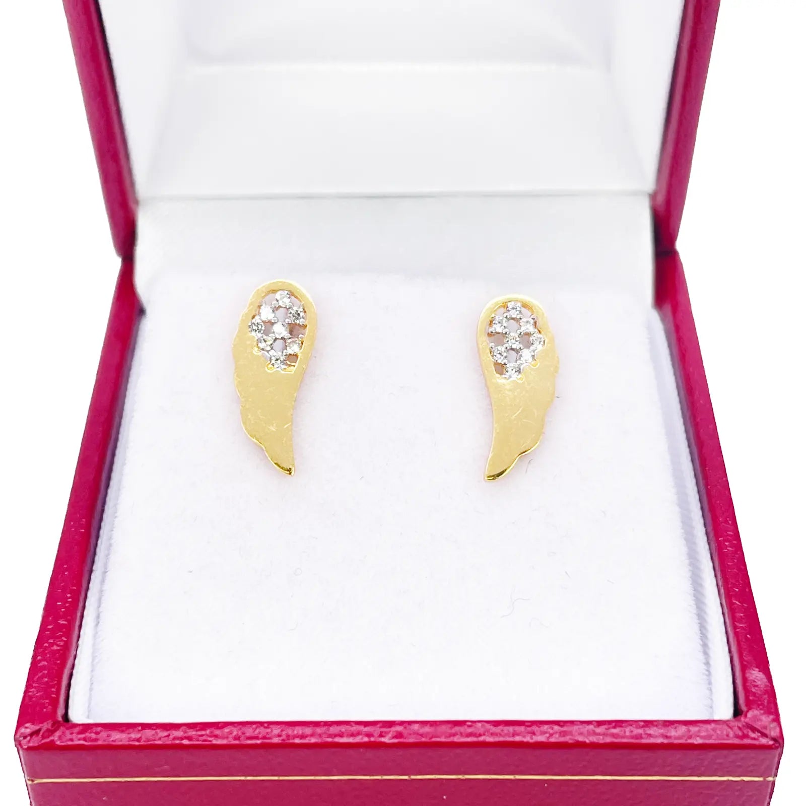 22ct Yellow Gold Cubic Zirconia Angel Wings Stud Earrings (13.6x5.5mm) 