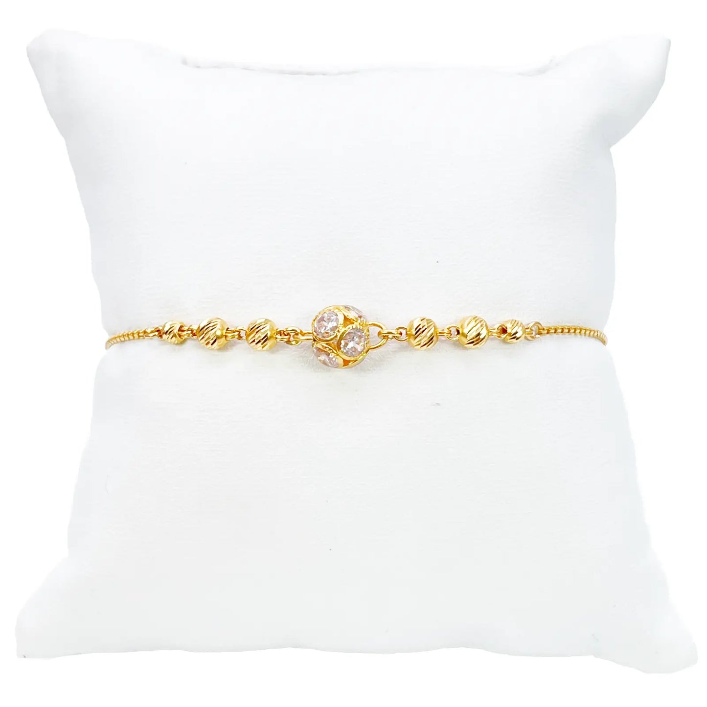 22ct Yellow Gold Diamond Cut Beaded Cubic Zirconia Drawstring Bolo Bracelet 