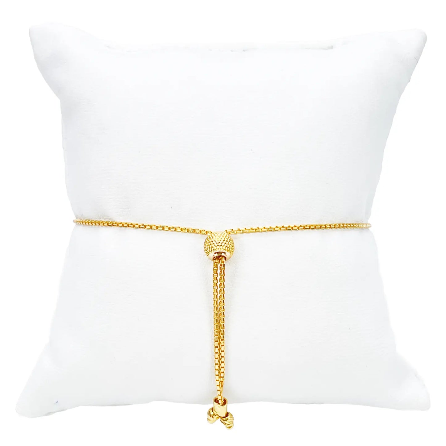 22ct Yellow Gold Diamond Cut Beaded Cubic Zirconia Drawstring Bolo Bracelet 