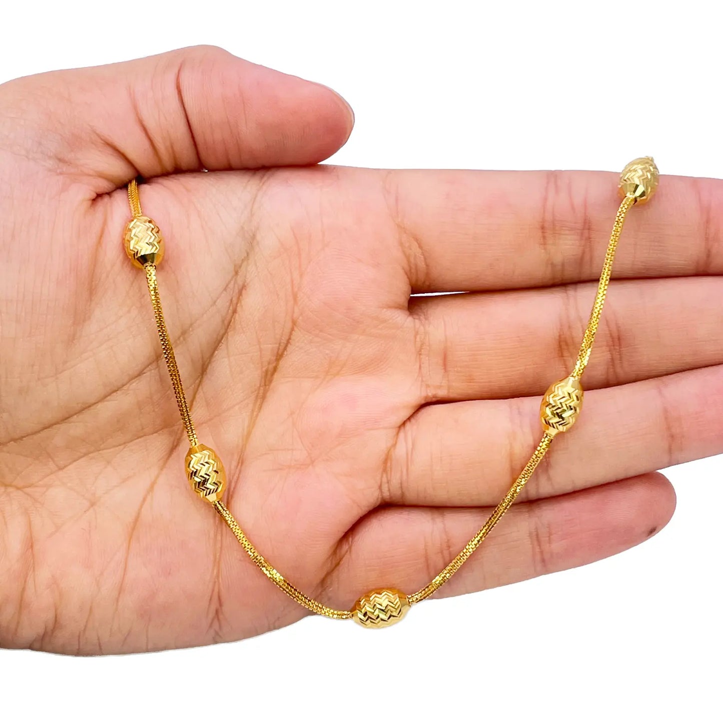 22ct Yellow Gold Diamond Cut Beaded Slip-On Necklace & Matching Drop Earrings 