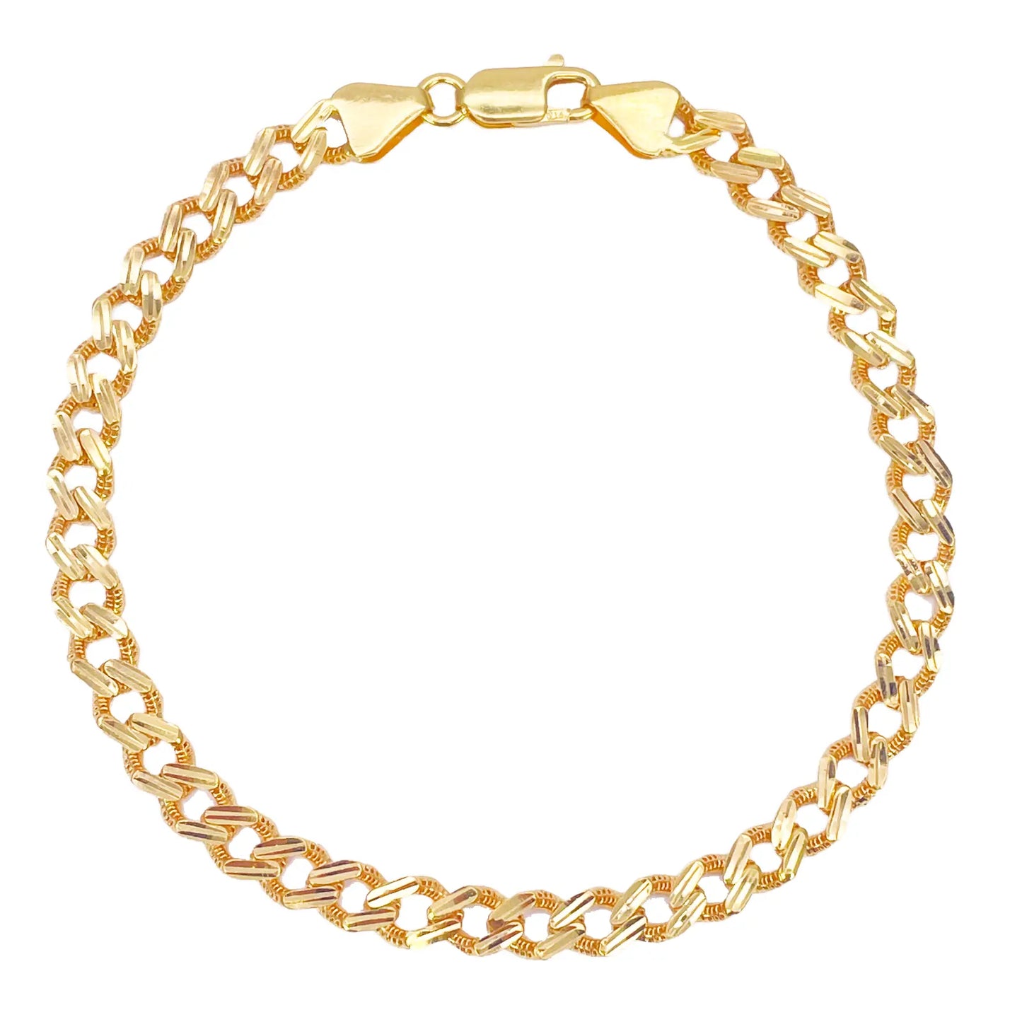 22ct Yellow Gold Diamond Cut Curb Link High Polished Plain Bracelet 8 inches 