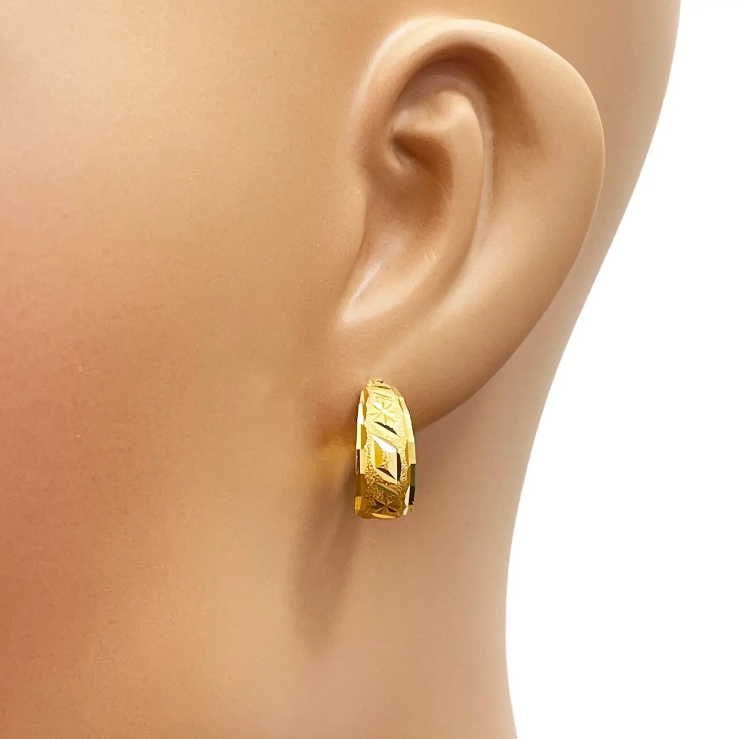 22ct Yellow Gold Diamond-Cut Huggie Hoop Earrings 12.4mm Diameter  Gold Hoops