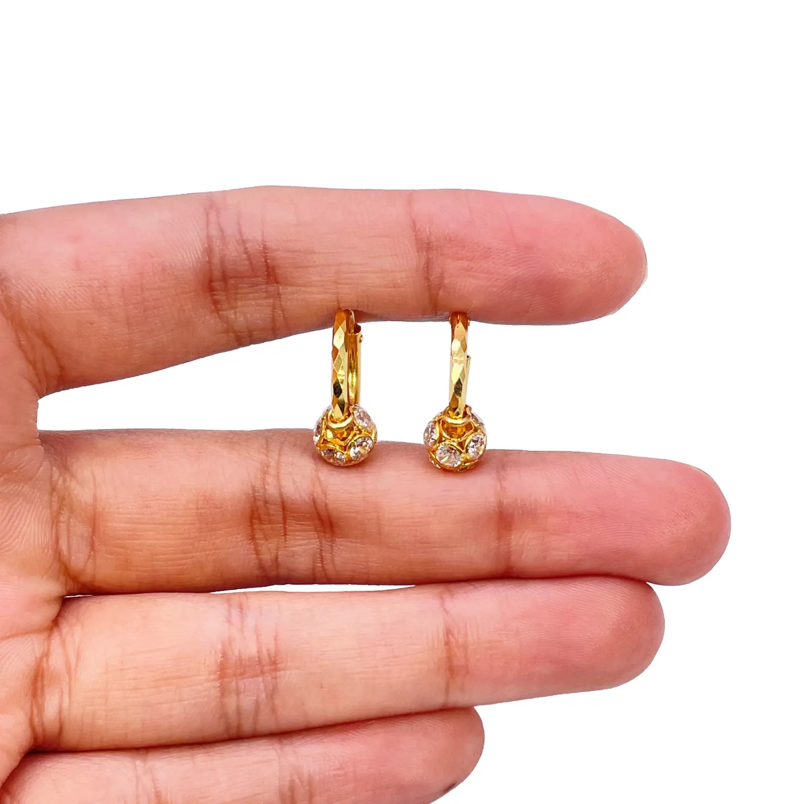22ct Yellow Gold Diamond Cut Sparkly Cubic Zirconia Ball Hoop Huggie Earrings 11.5mm Diameter 