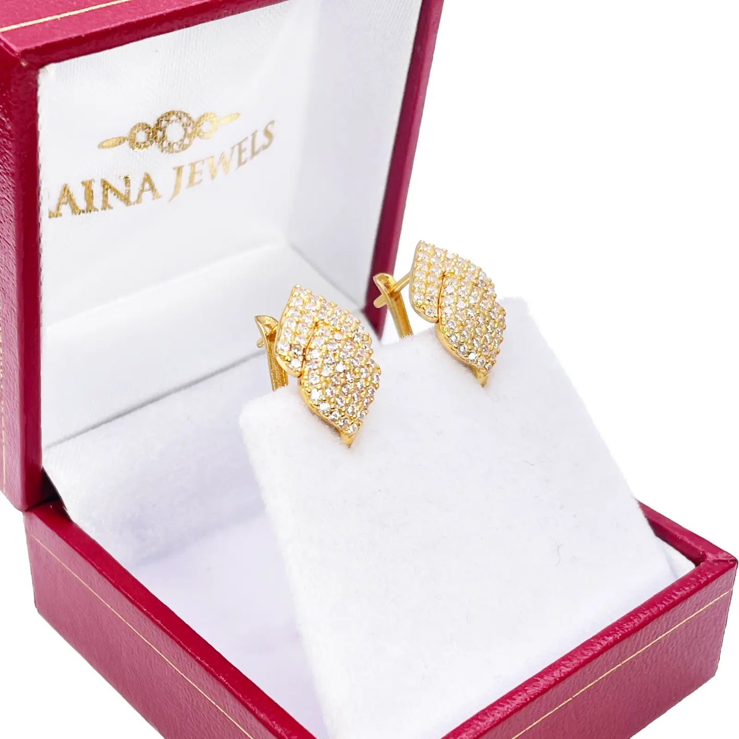 22ct Yellow Gold Fancy Cubic Zirconia Hoop Huggie Earrings 8mm Inside Diameter 