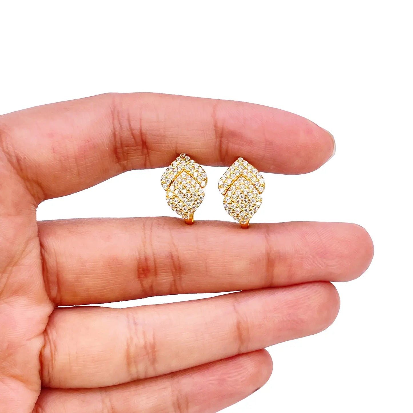 22ct Yellow Gold Fancy Cubic Zirconia Hoop Huggie Earrings 8mm Inside Diameter 