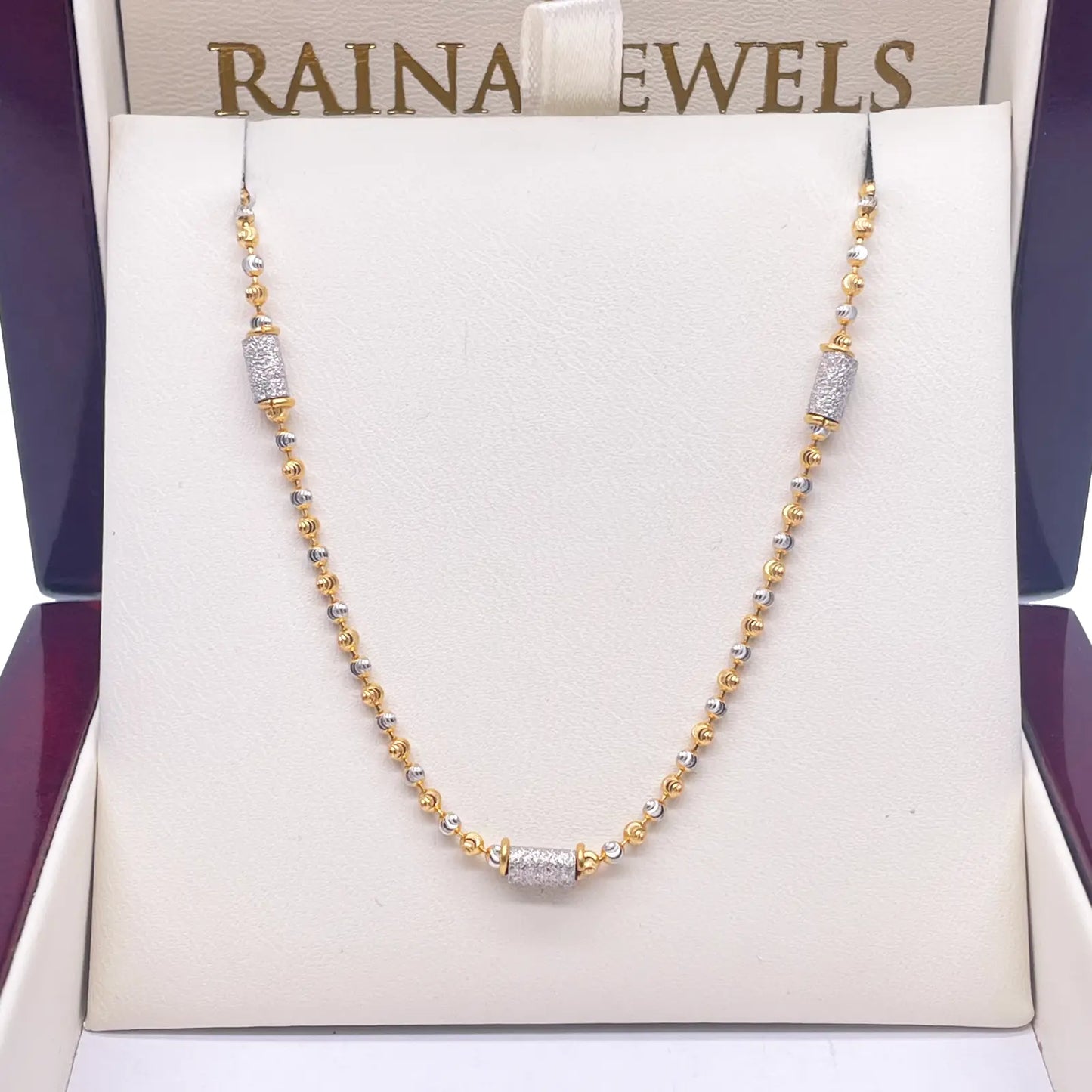 22ct Yellow Gold Fancy Diamond Cut & Sparkly  Beaded Chain Necklace 22Inches 