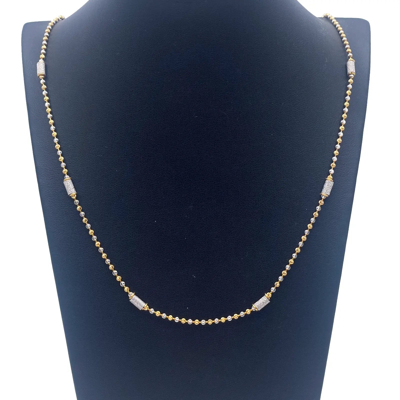 22ct Yellow Gold Fancy Diamond Cut & Sparkly  Beaded Chain Necklace 22Inches 