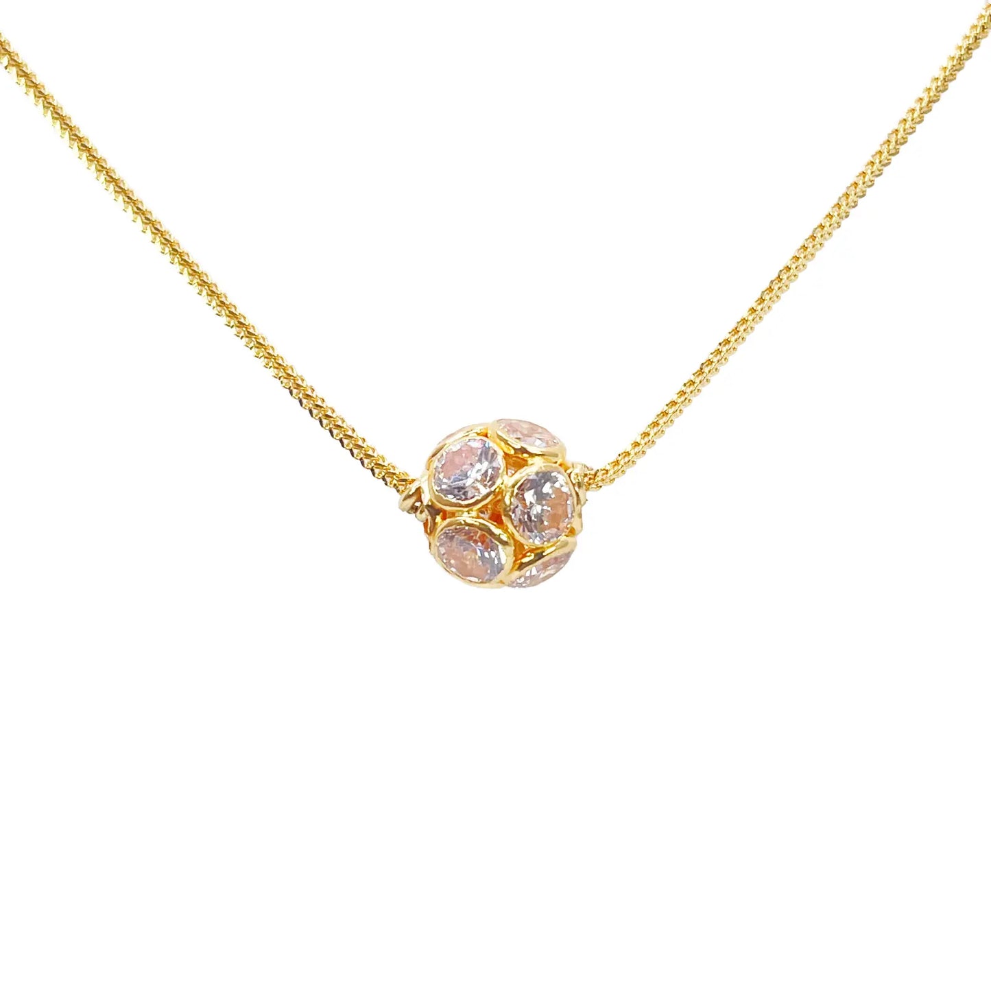 22ct Yellow Gold Fancy Ladies Sparkly Ball 16 Inch Necklace & Stud Earrings Set 