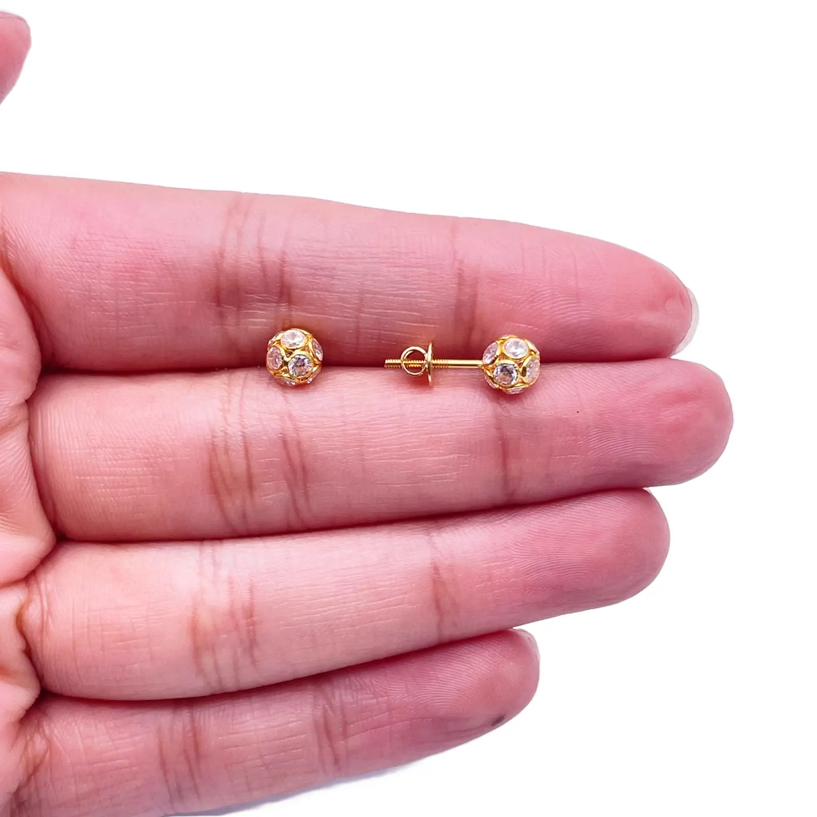 22ct Yellow Gold Fancy Sparkly Ball Earrings with Cubic Zirconia  Gold earring