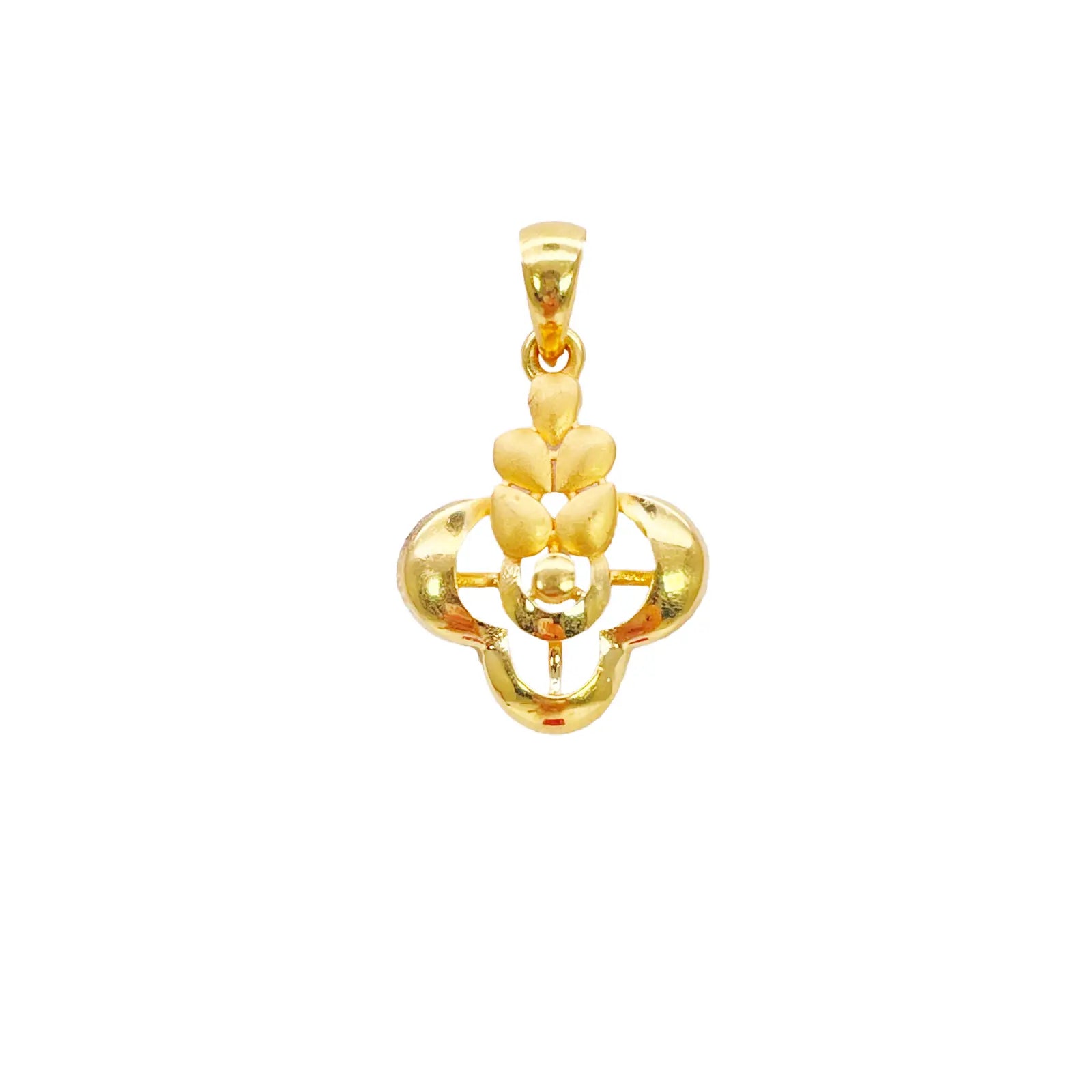 22ct Yellow Gold Floral Pendant & Stud Earring Set High Polish & Matt Finish  Gold Necklace