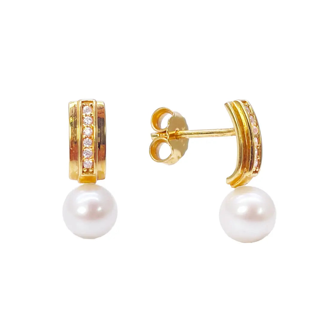 22ct Yellow Gold Freshwater Pearls Drop Stud Earrings 15.5mm Length 