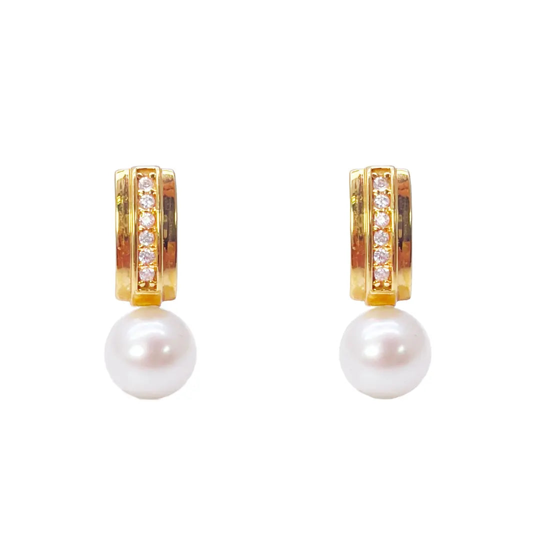 22ct Yellow Gold Freshwater Pearls Drop Stud Earrings 15.5mm Length 