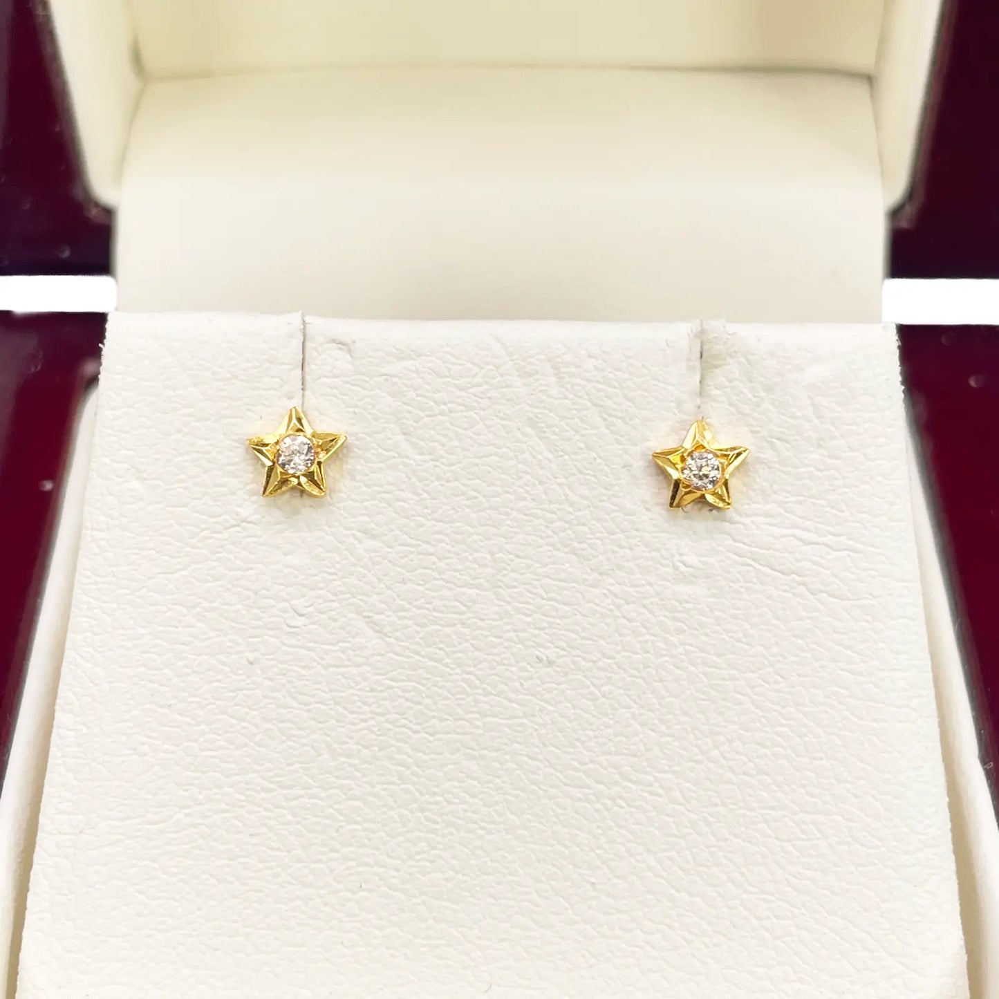 22ct Yellow Gold High Polished Cubic Zirconia Small Star Children's Earrings 4mm Width 
